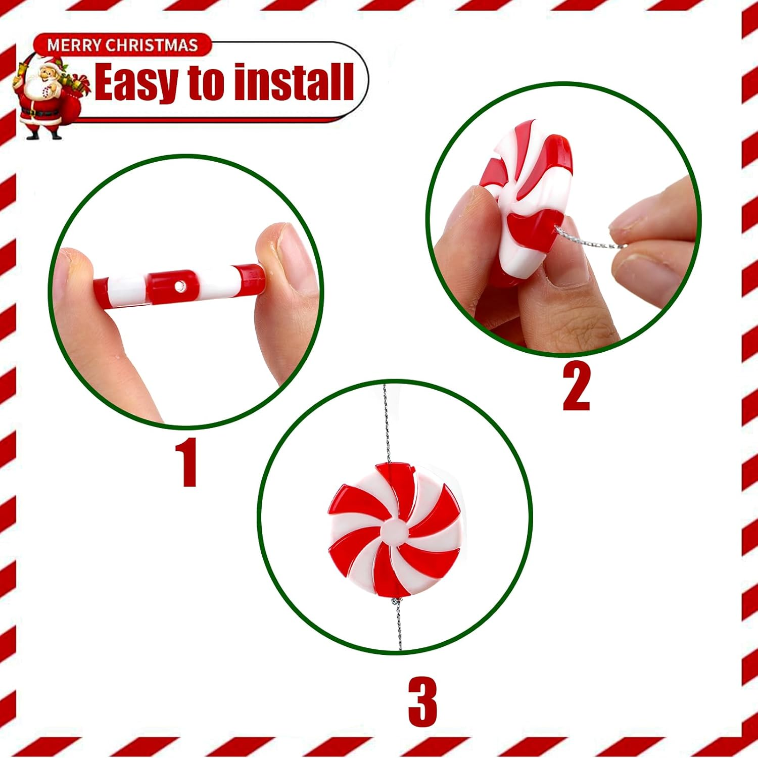 LOMIMOS 50Pcs Christmas Candy Canes Ornament, Plastic Xmas Tree Hanging Decoration Ornament with Crystal Wire Silver Thread for Craft Party Home(Red and White) image number 3