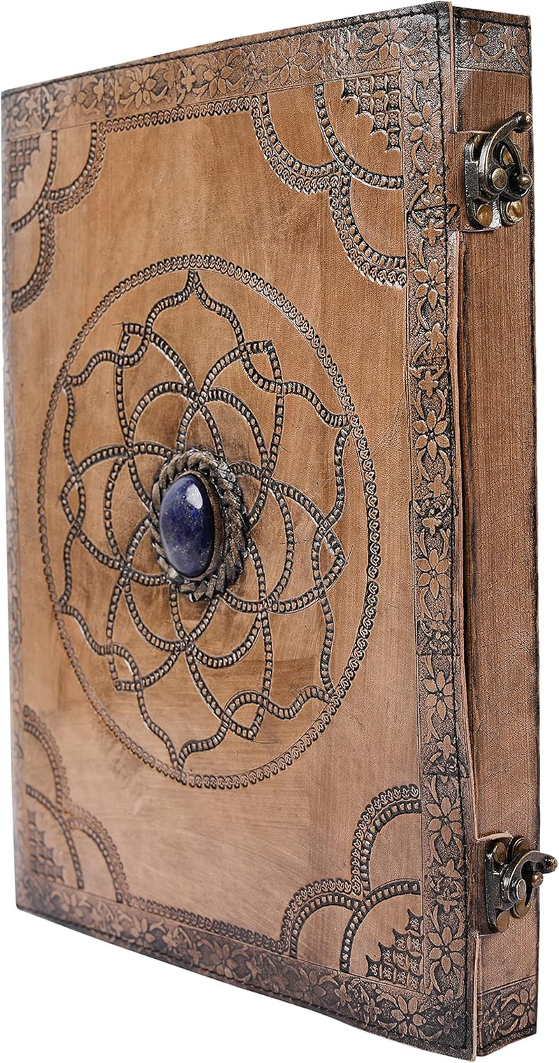 OVERDOSE Hand Embossed Stone Vintage Leather Journal - Handmade Antique Stone Journal for Students & Office for Men Women Diary Leather Sketchbook Drawing - Size 10 X 13 Inches | 25 X 33 Cm