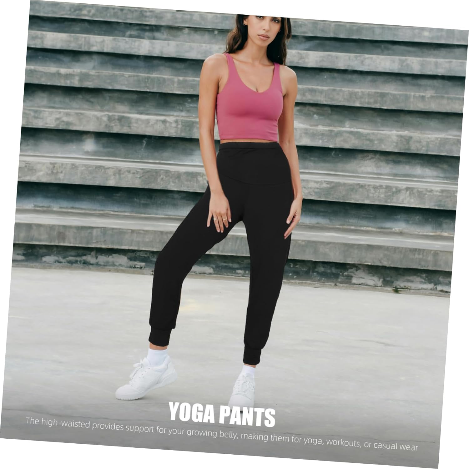 Maternity Yoga Pants High Waist Seamless Leggings Black L Breathable Sports Maternity Workout Bottoms for Pregnant Women Summer Gym Wear image number 5