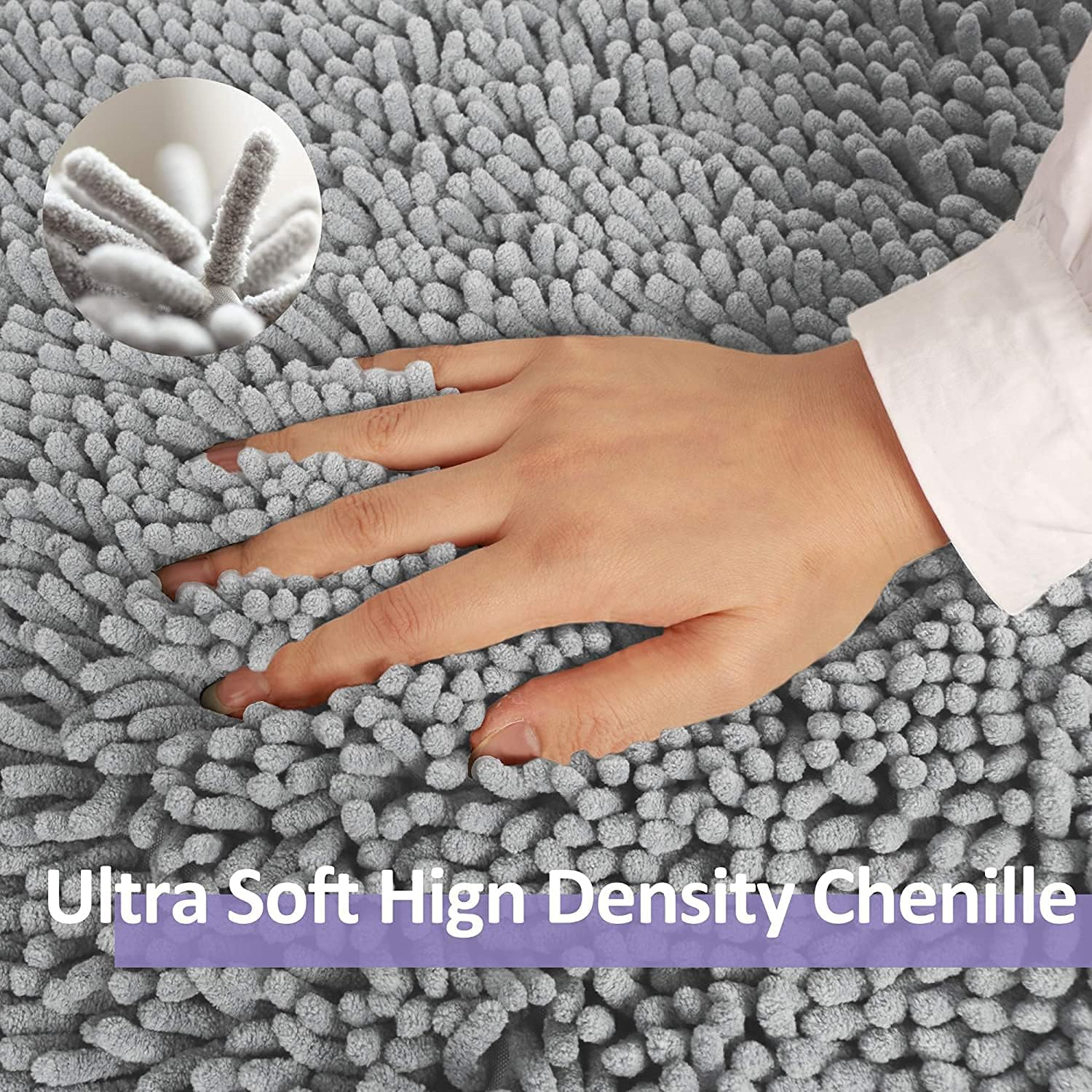 Bathroom Rugs Sets 2 Piece Plush Chenille Bath Rugs Non-Slip Bath Mats Absorbent Shaggy Rugs,Bathtub Mat, Gray Pet Dog Mats,Washable Bathroom Carpet for Tub, Shower, Washroom- 32X20 + 24X16 Inch image number 2