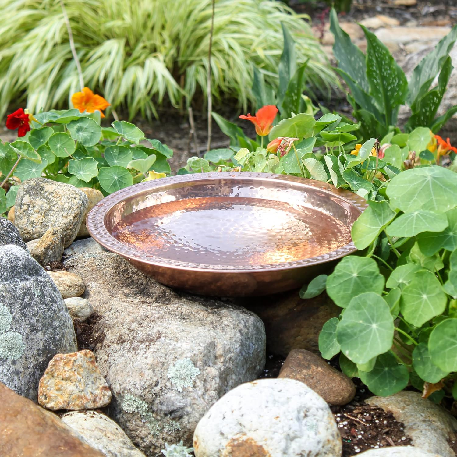 Achla Designs 201-9904 Hammered Bowl with Rim Birdbath, Polished Copper Plated image number 5