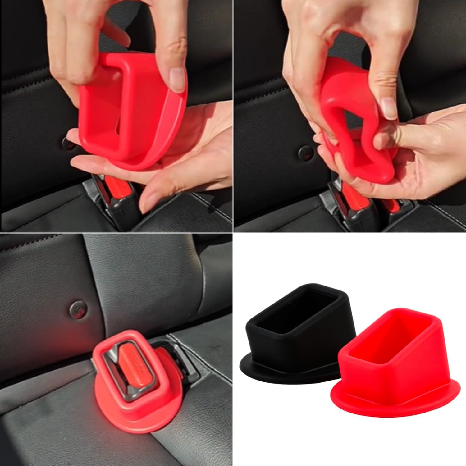 Taicols Seat Belt Buckle Holder, 2 Pcs Seat Belt Holder, Silicone Easy Access Vehicle Seatbelt Booster, Suitable for Most Car Models, Buckle Extender for Kids Car Accessories (Black)