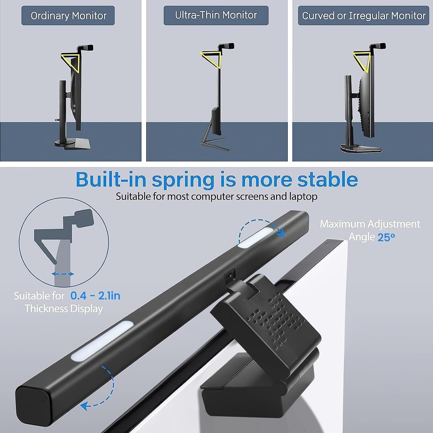 MUSOLA Flat Monitor Light Bar with RGB Backlight & 60-Min Timer, 3000-6000K Stepless Dimming, 0.3-0.8" Clamp for Office/Gaming, USB-C Eye Care Desk Lamp (Touch Control/Blue Light Filter) image number 6