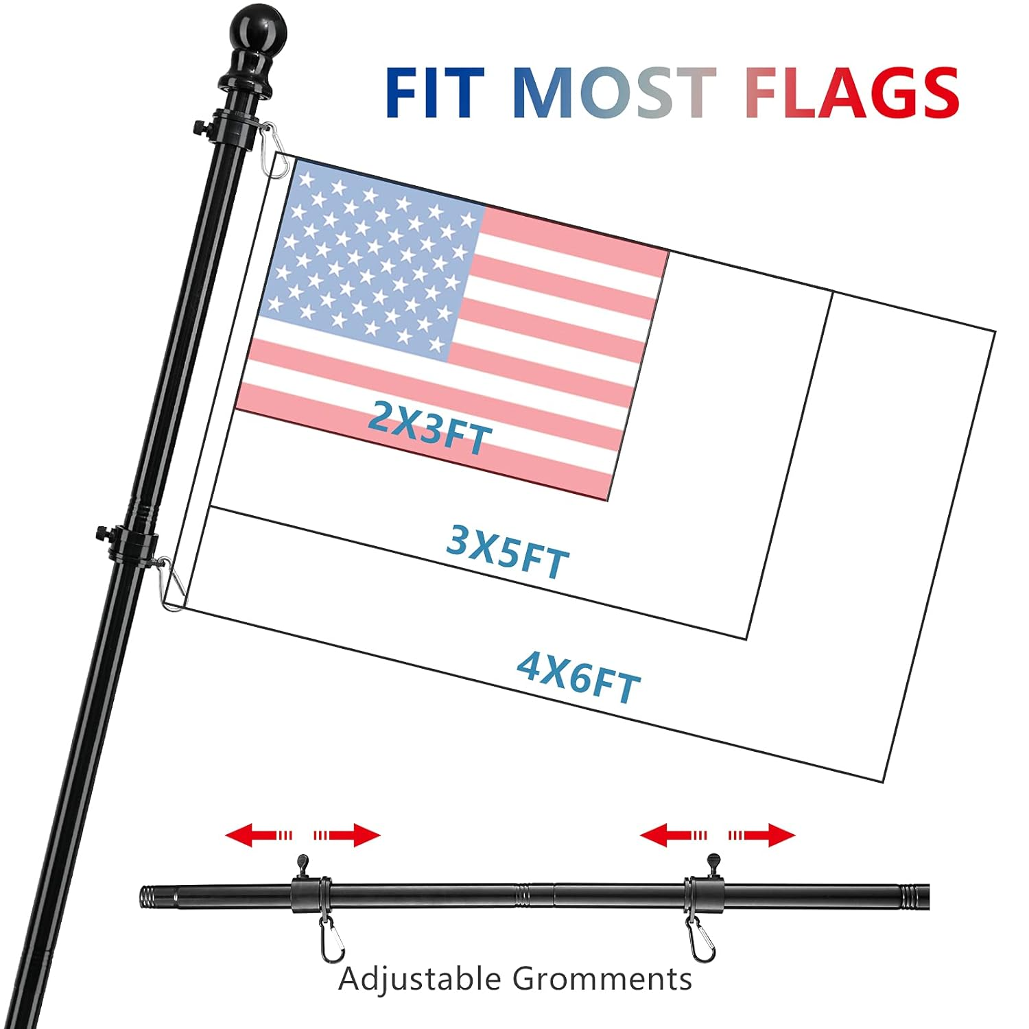 Barcetine American Flag Poles for outside House - 6Ft Tangle Free Flag Pole for House with Holder Bracket,Residential Flagpole Kit for Outdoor Porch Garage - Black image number 4