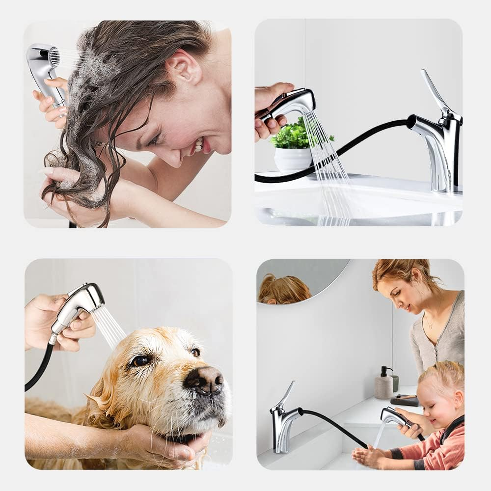 Decaura WELS Bathroom Basin Mixer Tap with Pull-Out Spray Head 2-Function Brass Basin Faucet (Chrome)