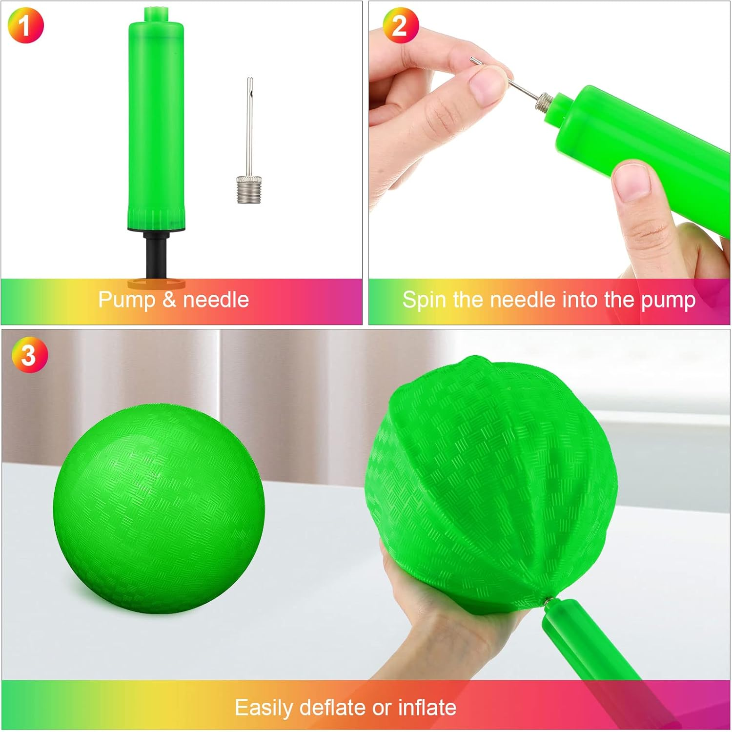 12 Pack Rainbow Playground Balls Kickballs Dodgeball 8.5 Inch Rainbow Kick Balls Inflatable Hand Ball Bouncy Balls Handball Dodge Ball with Hand Pump for Indoor Outdoor Schoolyard - Rainbow image number 5