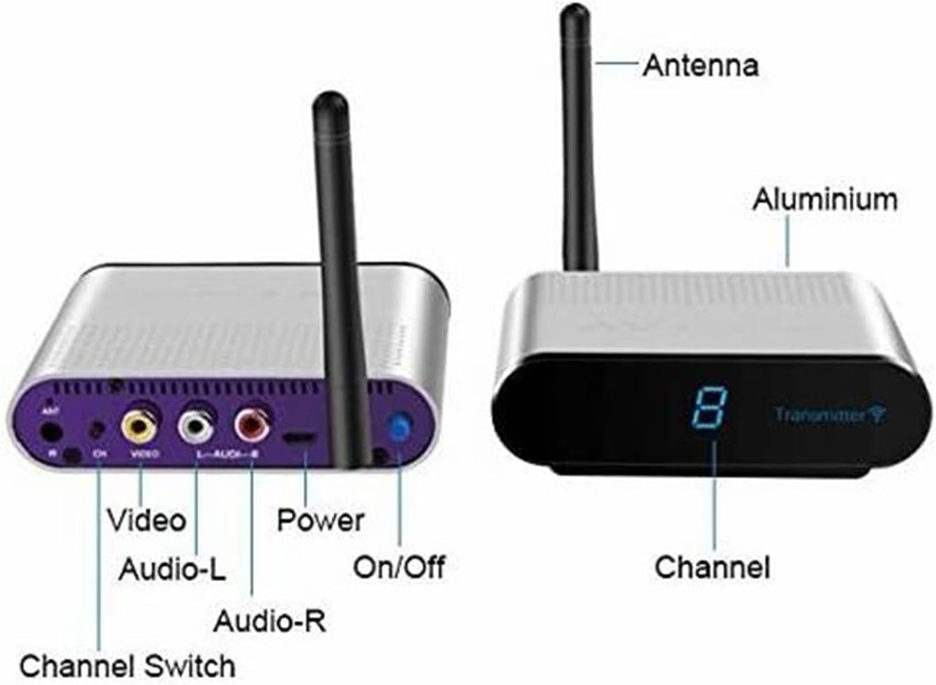 Sound Video Sender Receiver, Aluminum Alloy AV Transmitter Receiver Noiseless 8 Channel for Camera for TV (AU Plug) image number 5