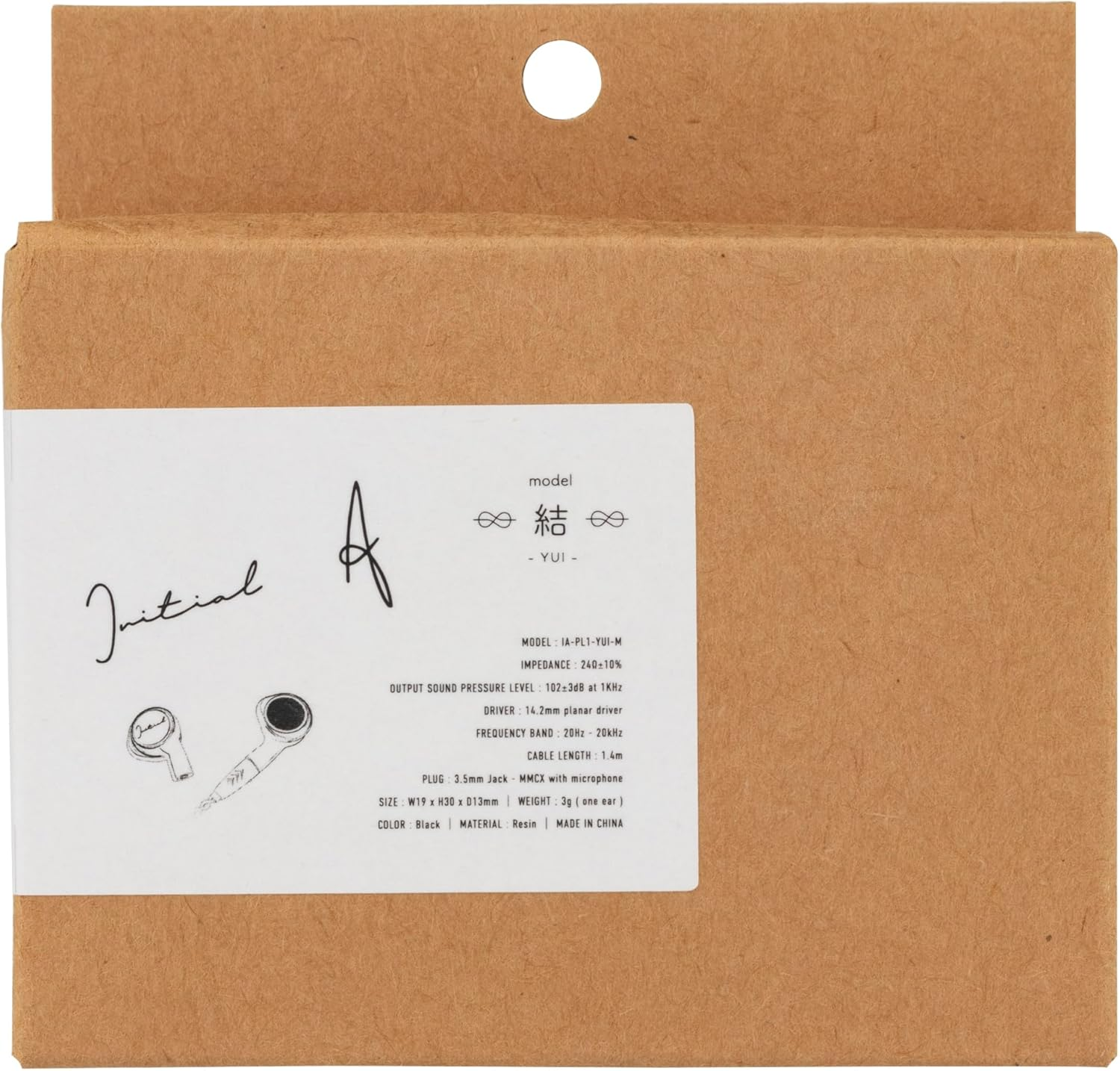 Initial a - Yui - 0.56 Inch (14.2 Mm) Flat Drive Driver In-Ear Earphones with Mic Black Approx. W 0.7 X H 1.2 X D 0.5 Inches (19 X 30 X 13 Mm) image number 2