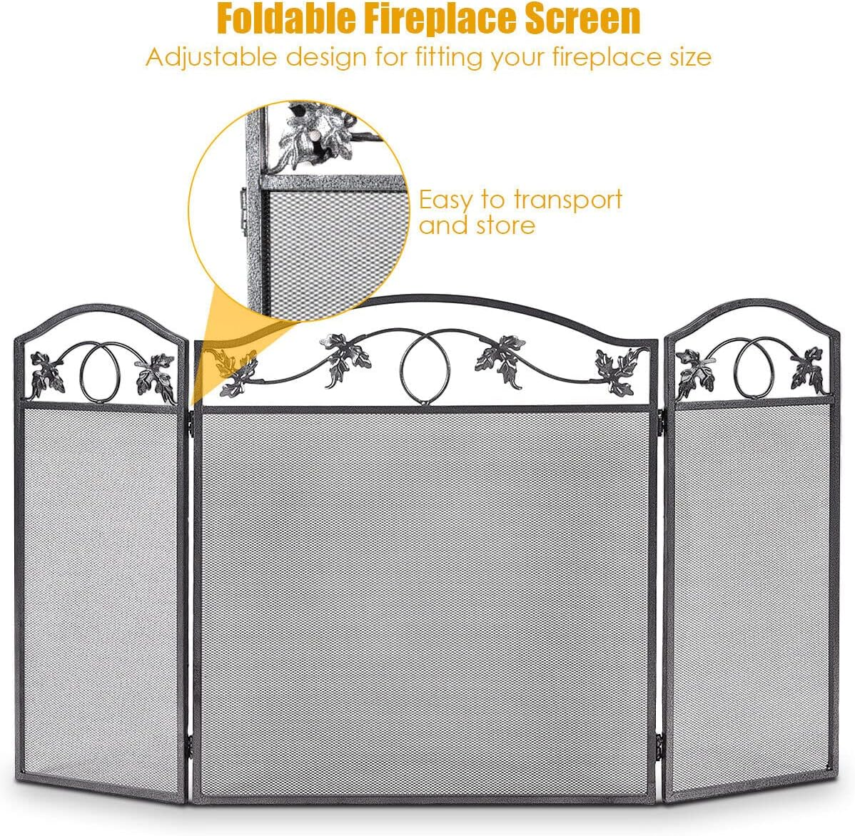 Giantex 3-Panel Fireplace Screen Pet Safety Fence Fireplace Fence, Sturdy Steel Frame, 3 Panel Foldable Fireplace Screen Folding Spark Fire Guard Steel image number 5