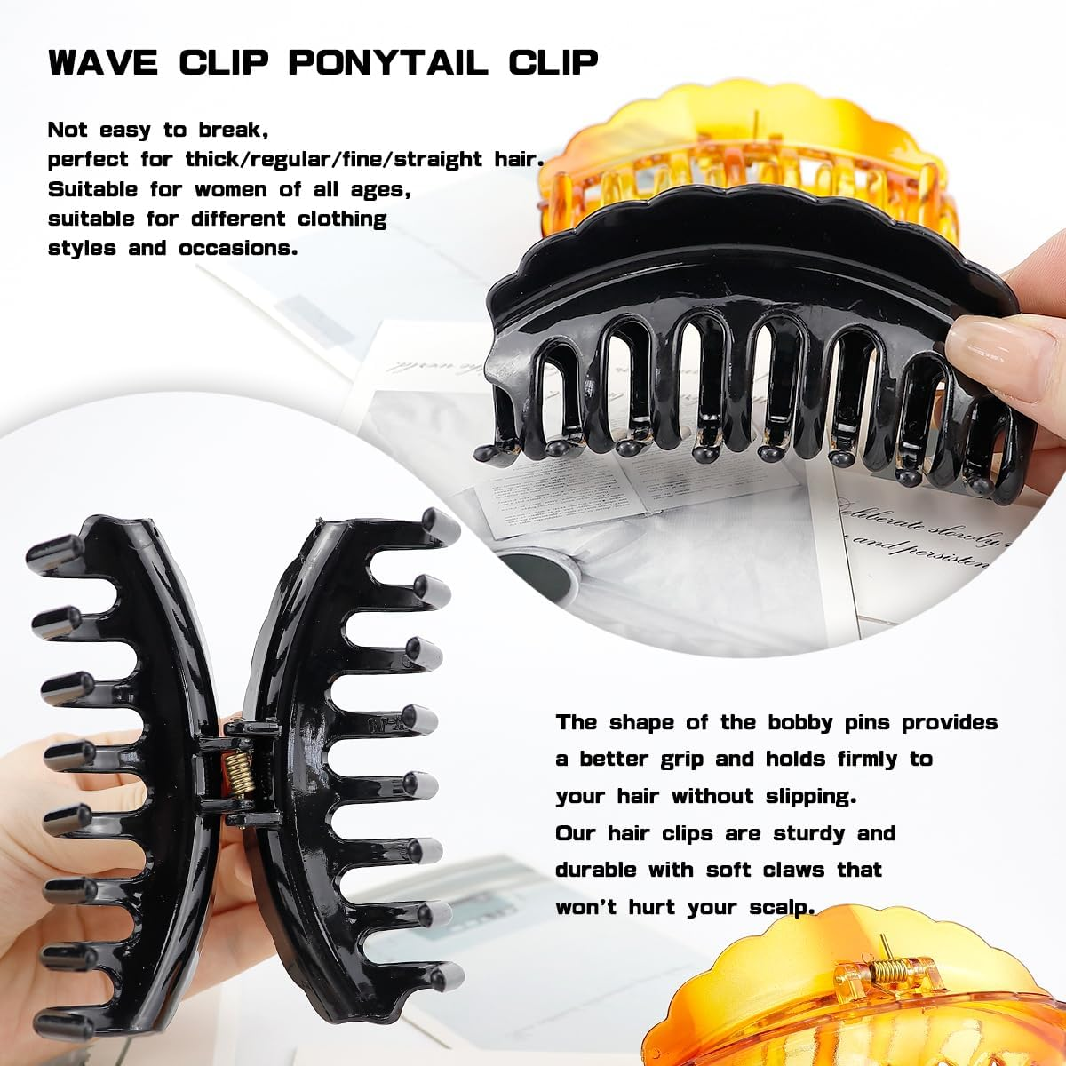 LNQ LUNIQI Women'S Hair Clip Set, 2 Pieces Plastic Hair Clips, Large Claw Hair Clips, Thick Hair for Women and Girls (1 Light Black + 1 Brown) image number 5