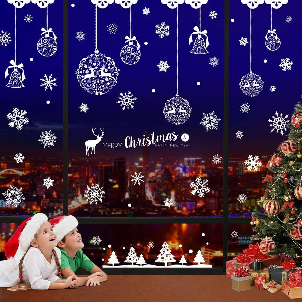 220 Pcs Christmas Window Clings Static Snowflakes Window Clings Decals Stickers Christmas Window Decorations Indoor Merry Christmas Winter Wonderland Decorations Ornaments Party Supplies image number 4