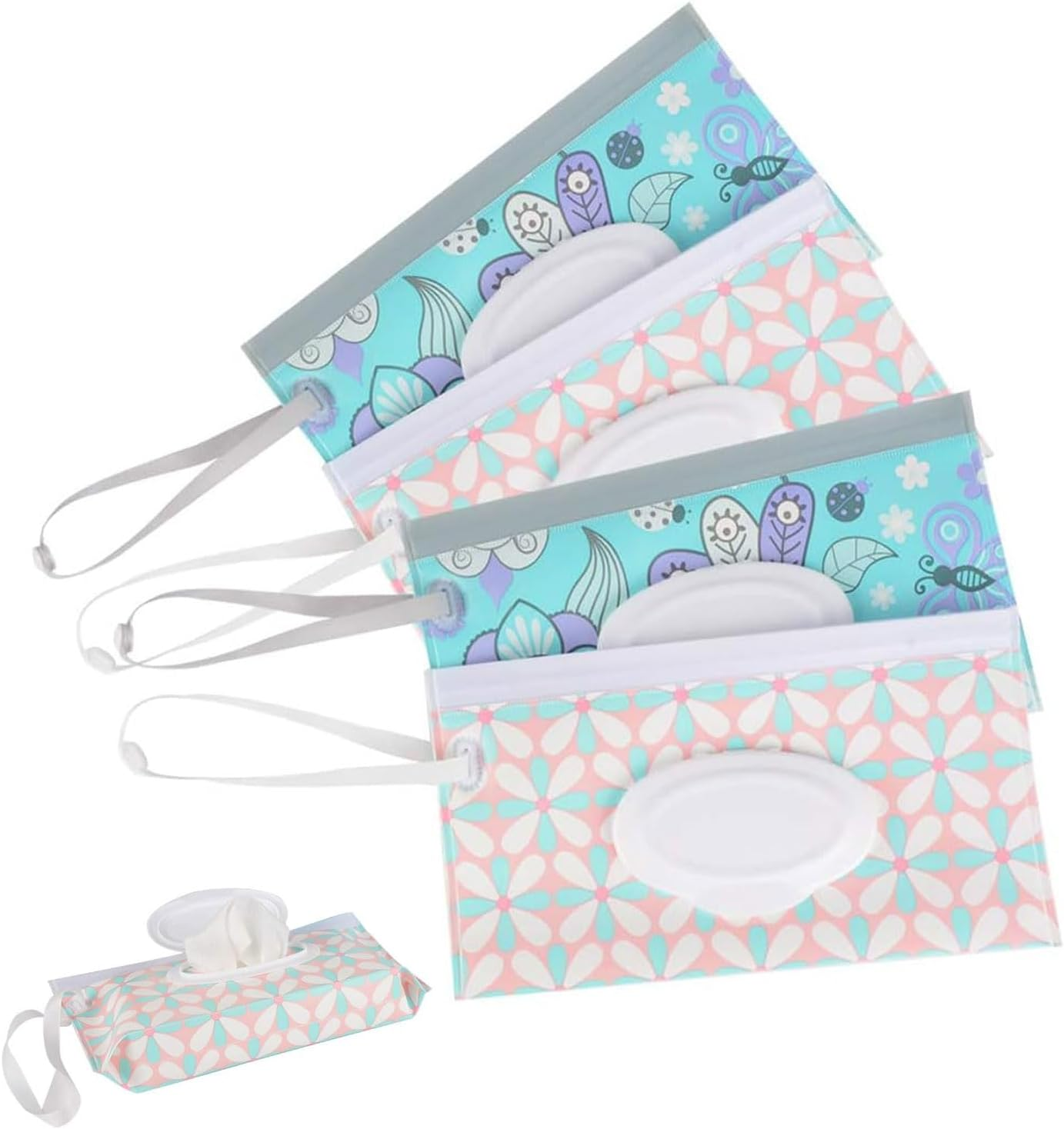 4 Pack Baby Wet Wipe Pouch，Baby Wipes Container, Wipe Dispenser, Reusable Travel Wet Wipe Pouch，Eco Friendly Wipes Carrying Case for Travel-Pouch Carries 60 Wipes. (Multicolor-B) image number 3