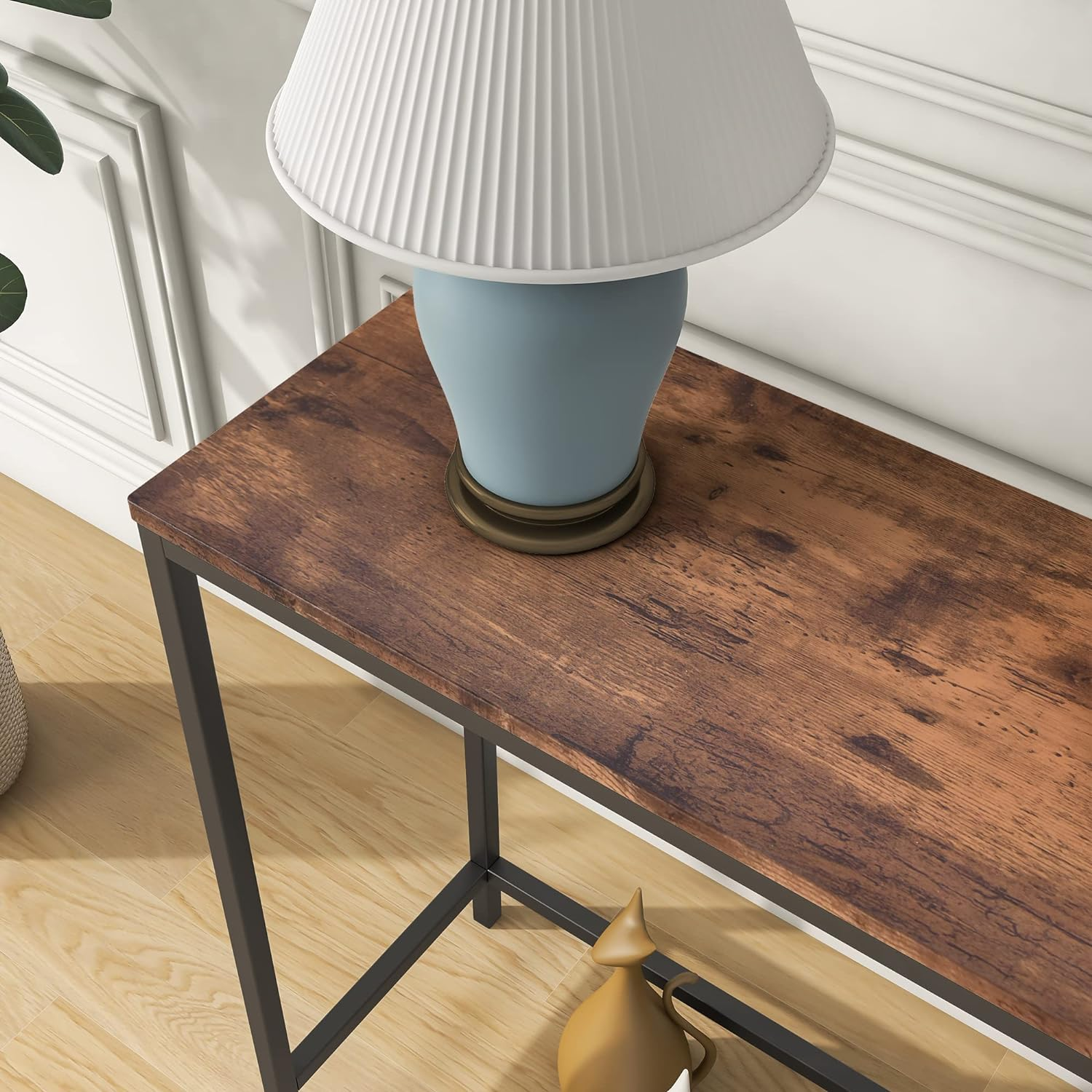 FOUBAM Thin Console Sofa Table for Entryway, Wood Couch Side Table, Hallway End Entrance Computer Desk, Window Table for Plants Indoor, Slim Coffee Table, Vintage Brown