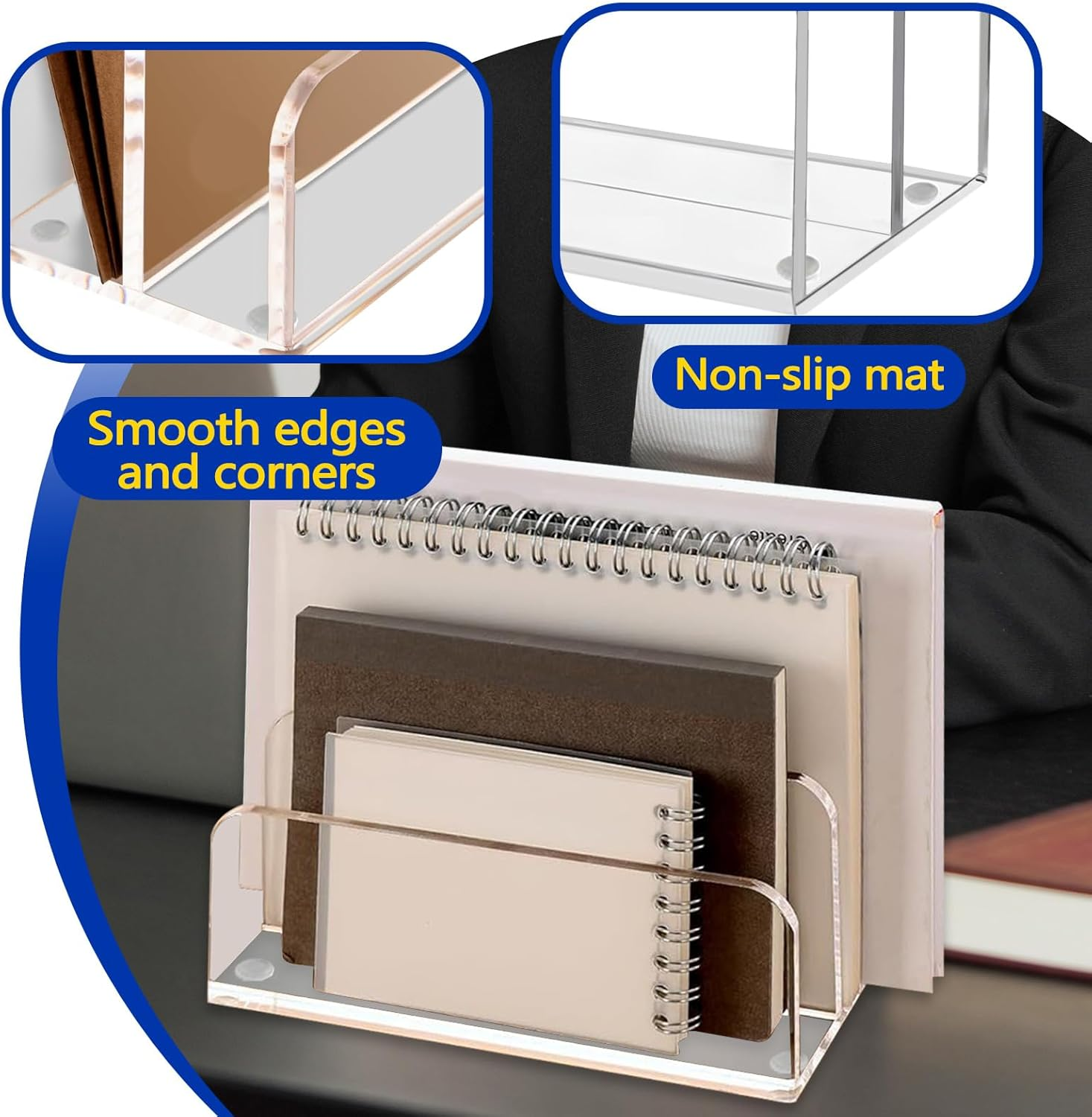 Sekonow 2 Pack Mail Organizer Mail Holder for Desk, 2 Section Clear Acrylic Letter Holder Mail Sorter Countertop, Vertical Modern Home Office Desk Organizer for Envelope File image number 2