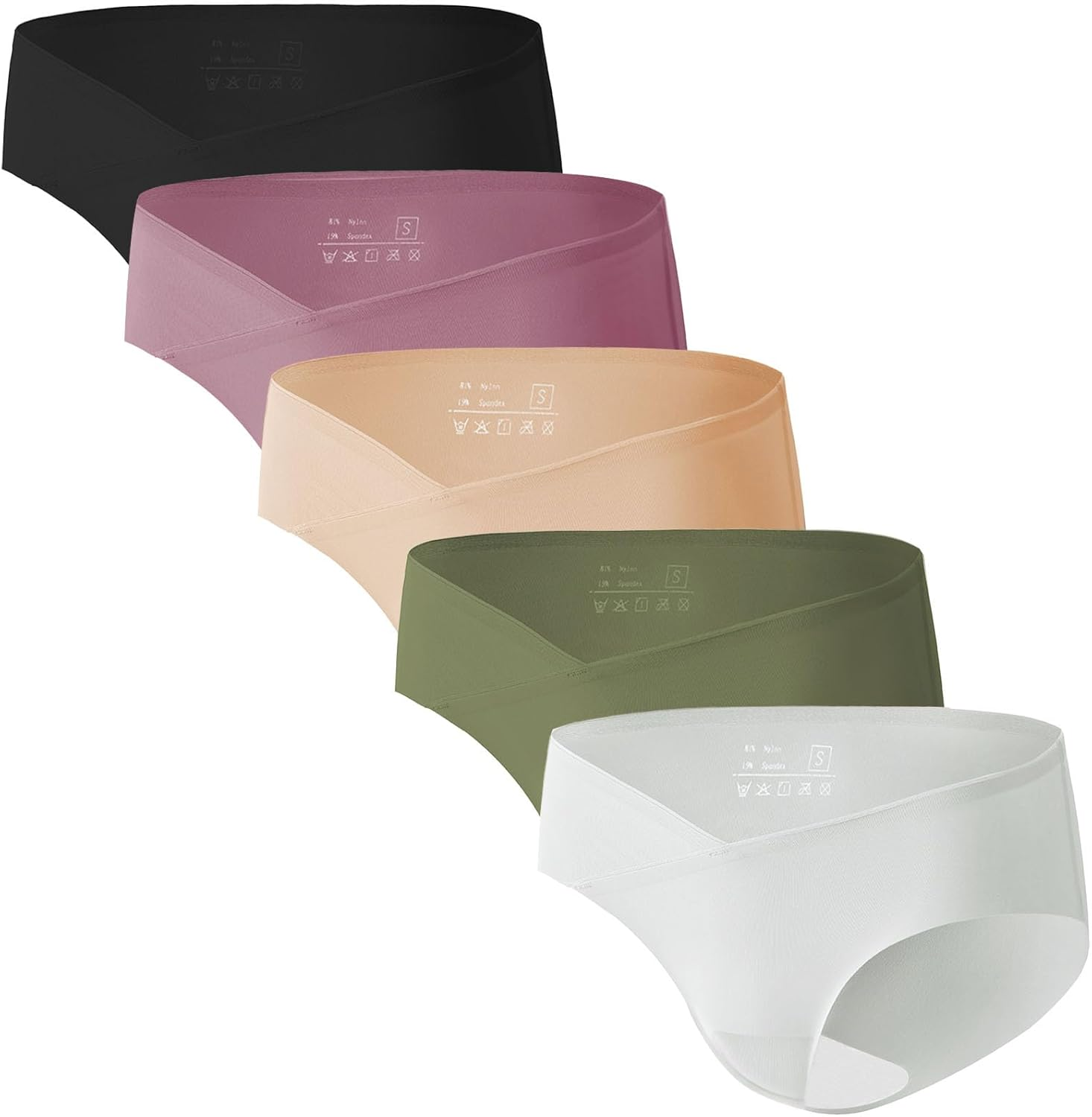 Angelhood Seamless Maternity Underwear for Women, Pregnancy Postpartum Panties No Show Bikini under Bump Pack of 5, 3 image number 7