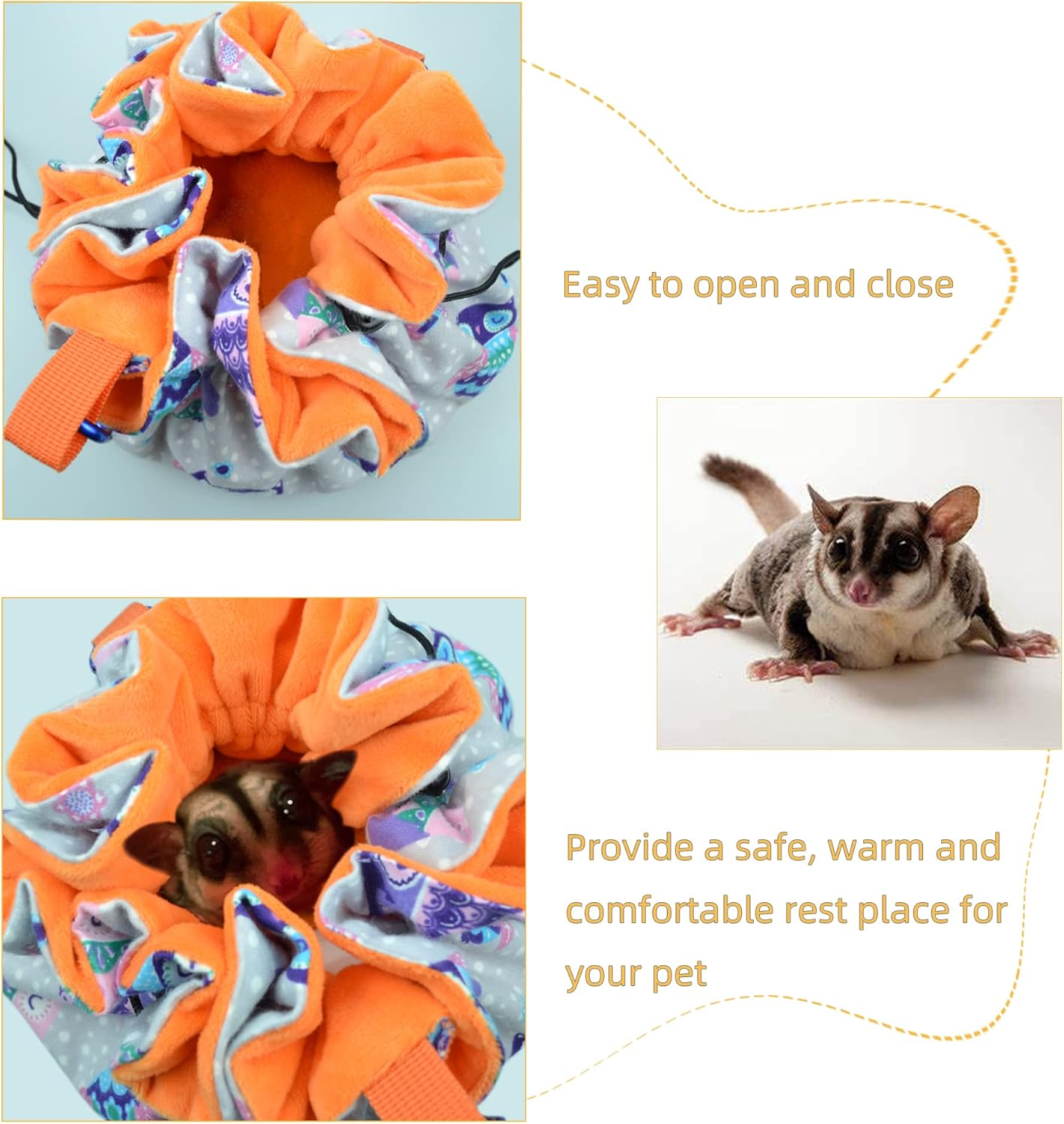 Hanging Sugar Glider Snuggle Sleeping Pouch with Drawstring Design for Pet Glider Small Animals Cage Sleep Bag image number 1