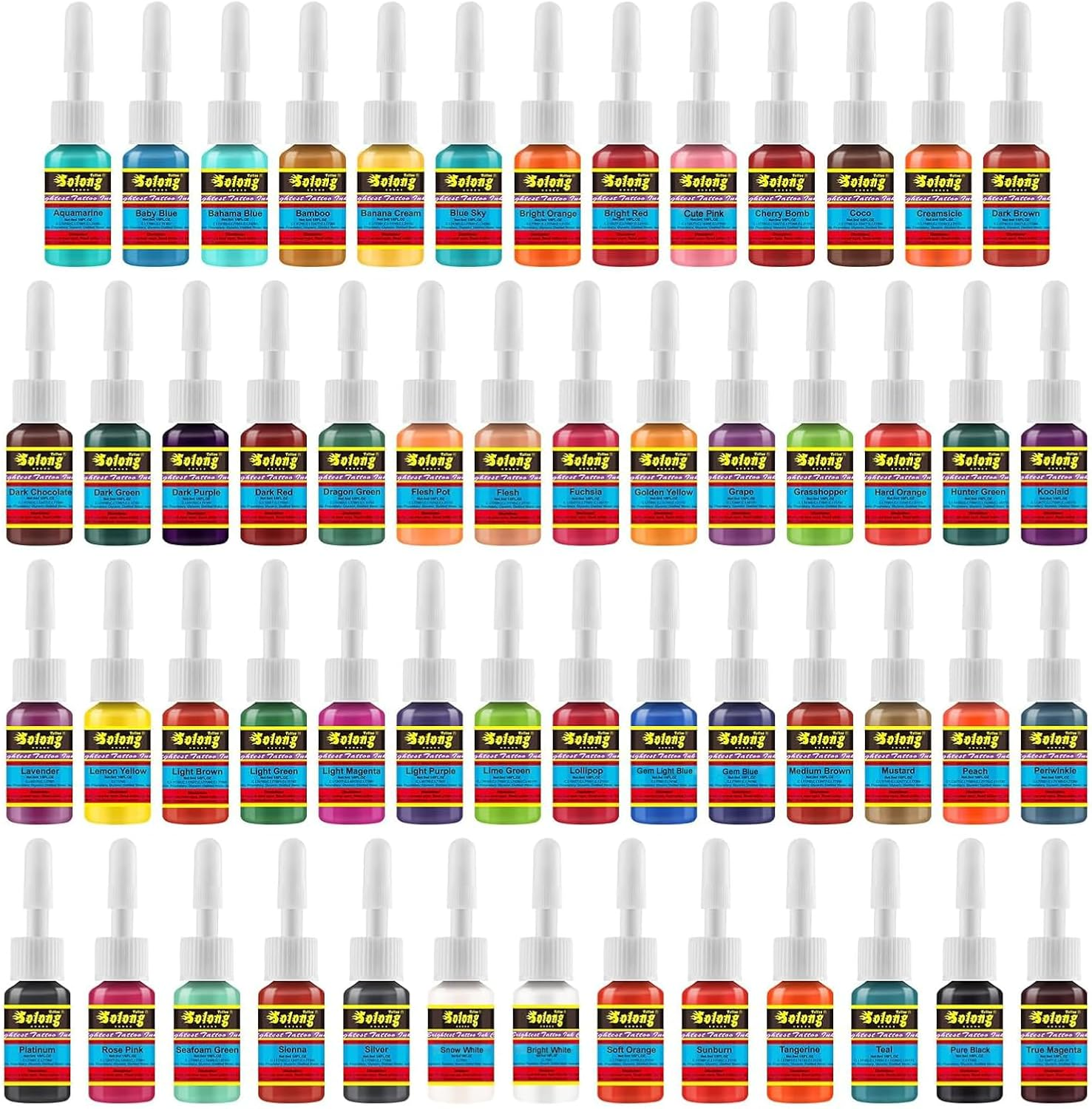 Solong Tattoo Ink Set 54 Complete Colors Pigment Kit 1/6Oz (5Ml) Tattoo Supply for Tattoo Kit TI1001-5-54 image number 5