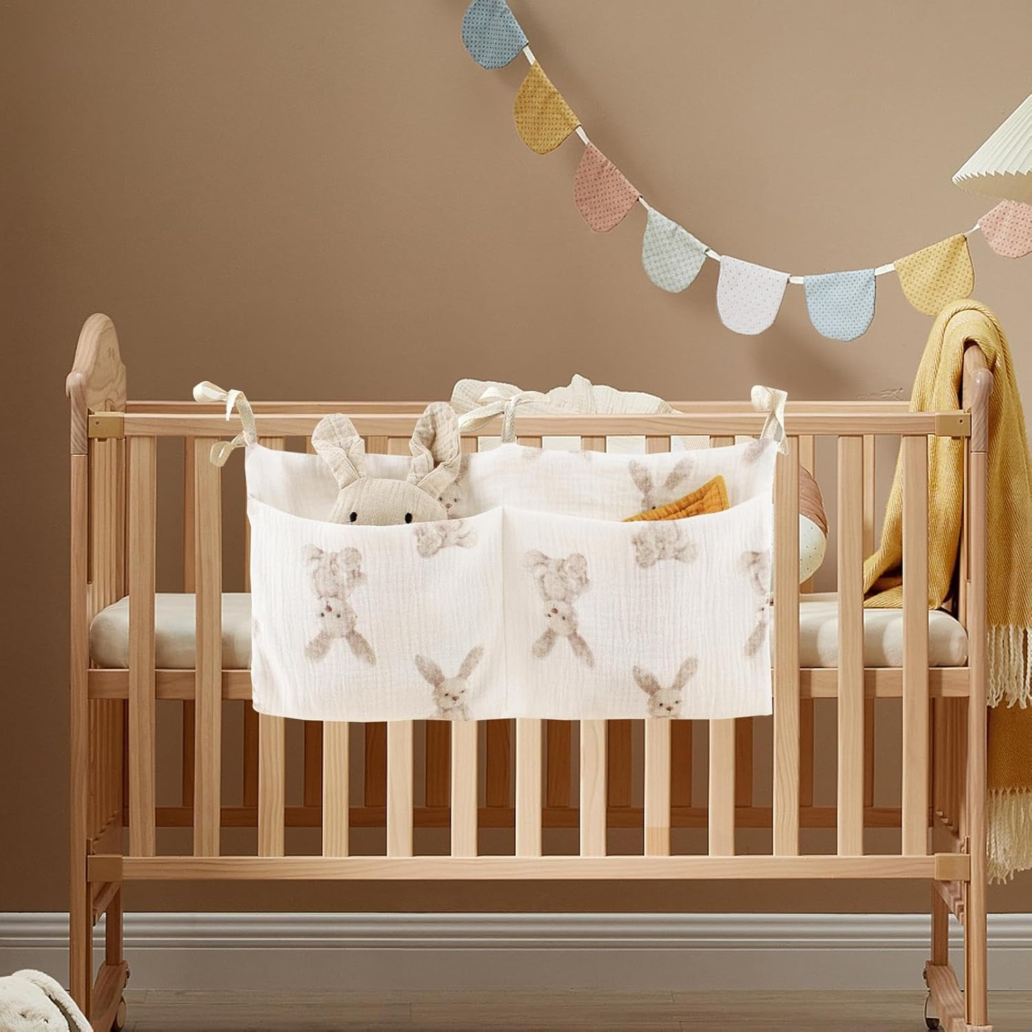 Crib Pocket Organizer: Cartoon Padded Diaper Organizer, Cute Diaper Bag, Hanging Storage Bags for Baby Bottles and Pacifiers image number 6