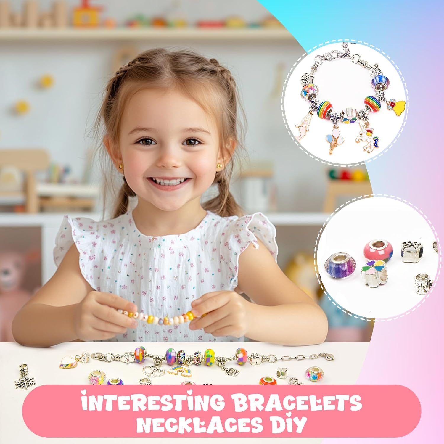 Charm Bracelet Making Kit, 66 Pcs DIY Beaded Jewelry Making Supplies Beads, Bracelet Making Kit for Girls 6-12, Perfect Lovely Gift Birthday (Colorful) image number 3