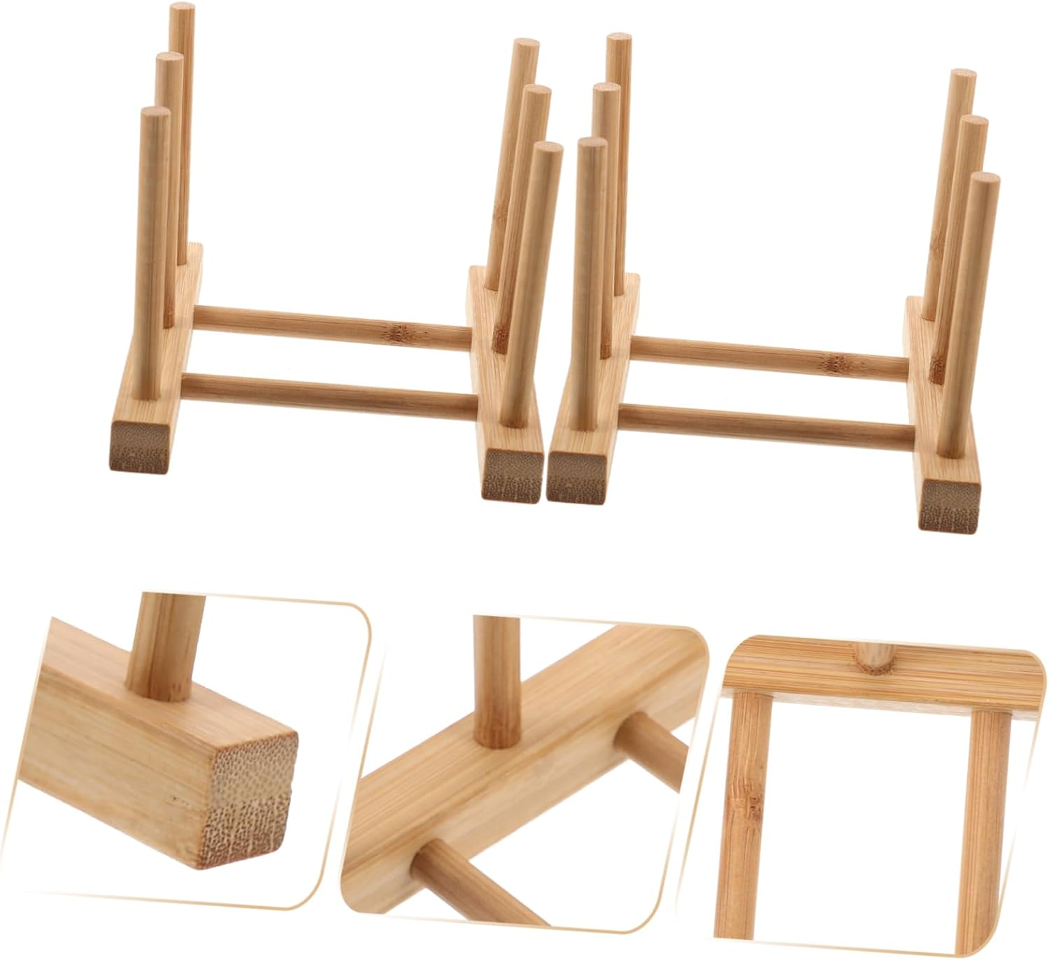 FELTECHELECTR 2Pcs Bamboo Draining Rack Storage Rack Mug Holder Stand Dish Drainer Home Organizer image number 1