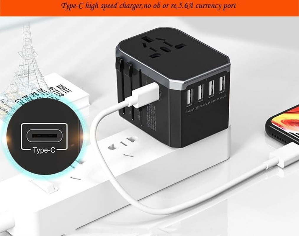 Vortex 788CB 28W World Adaptor 4USB Type C Fast-Charging Multi-Function Conversion Plug Is a Global Plug from European to American Plug image number 2