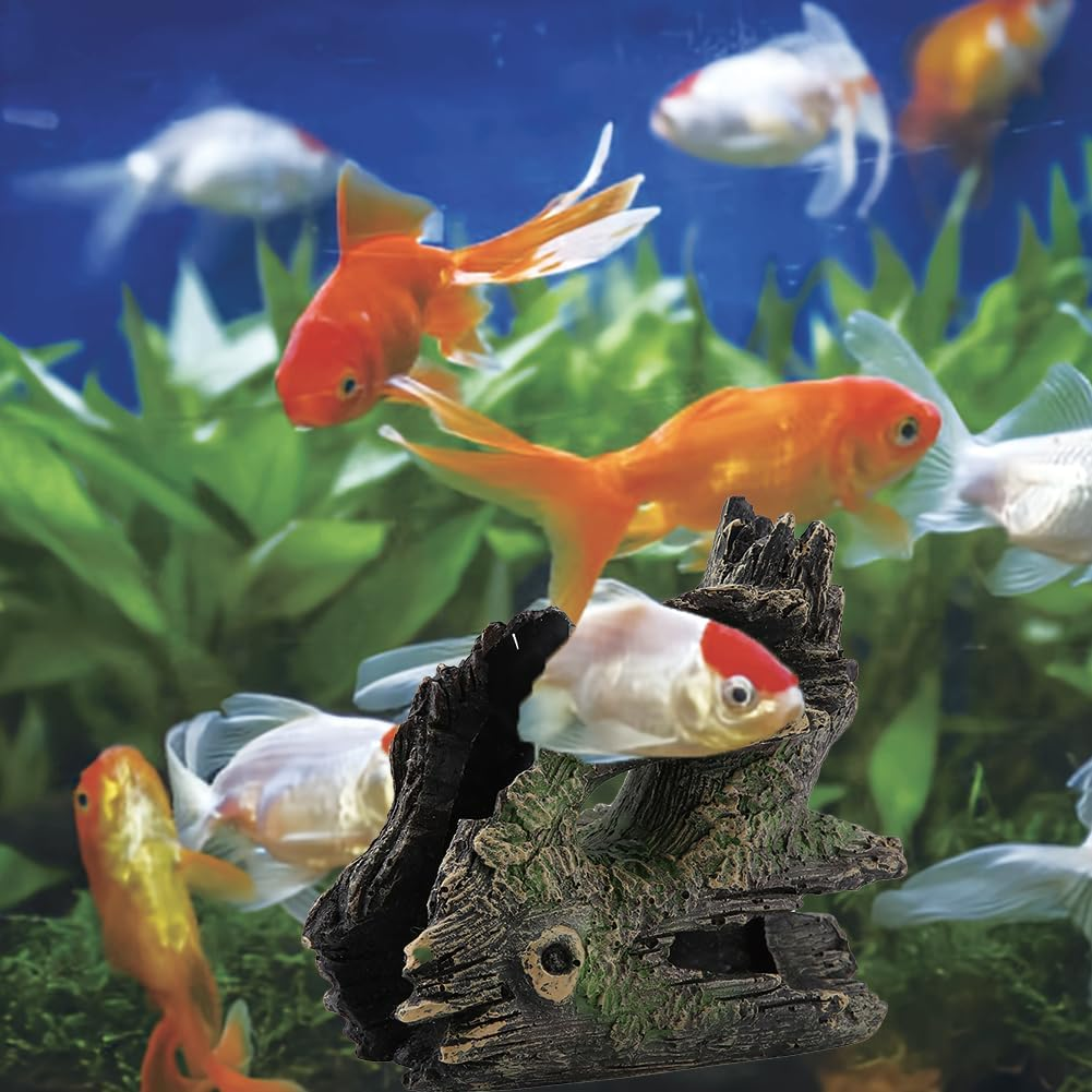 Aquarium Hollow Tree Trunk Ornament, Fish Decor with Moss Artificial Driftwood Polyresin Hideout Decoration Ornament for Fish Tank and Landscape Resin Log Hideaway(St 004C) image number 3