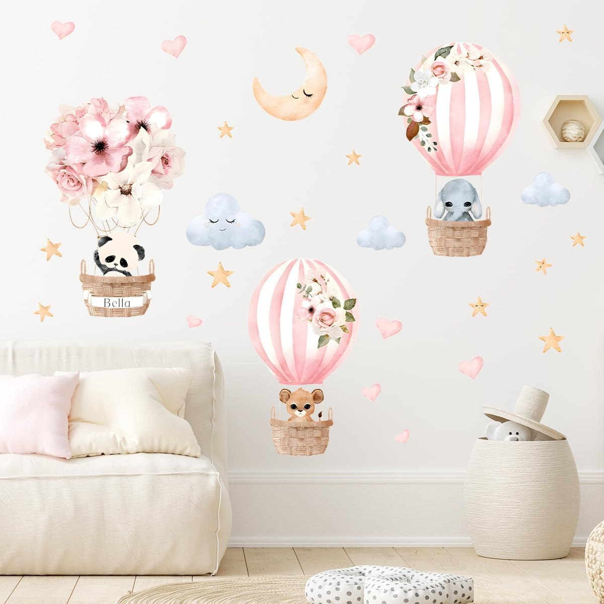 Cartoon Cute Rabbit Wall Decal the Moon and Stars Cloud Bunny Wall Stickers Nursery for Bedroom Girls Decor - K image number 7