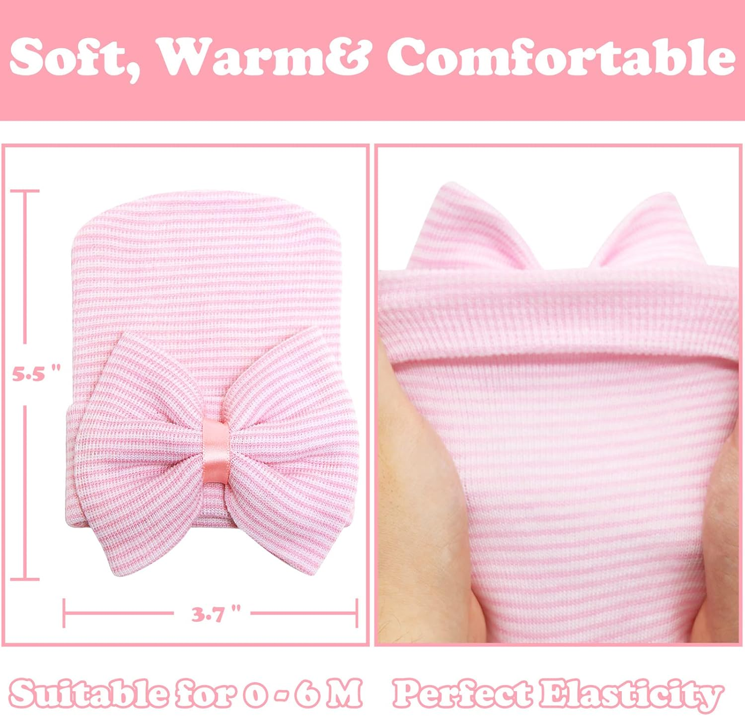 Sarfel Newborn Hats for Girls Hospital Hat Baby Girl Bows and Headbands Infant Beanie Nursery Caps image number 6