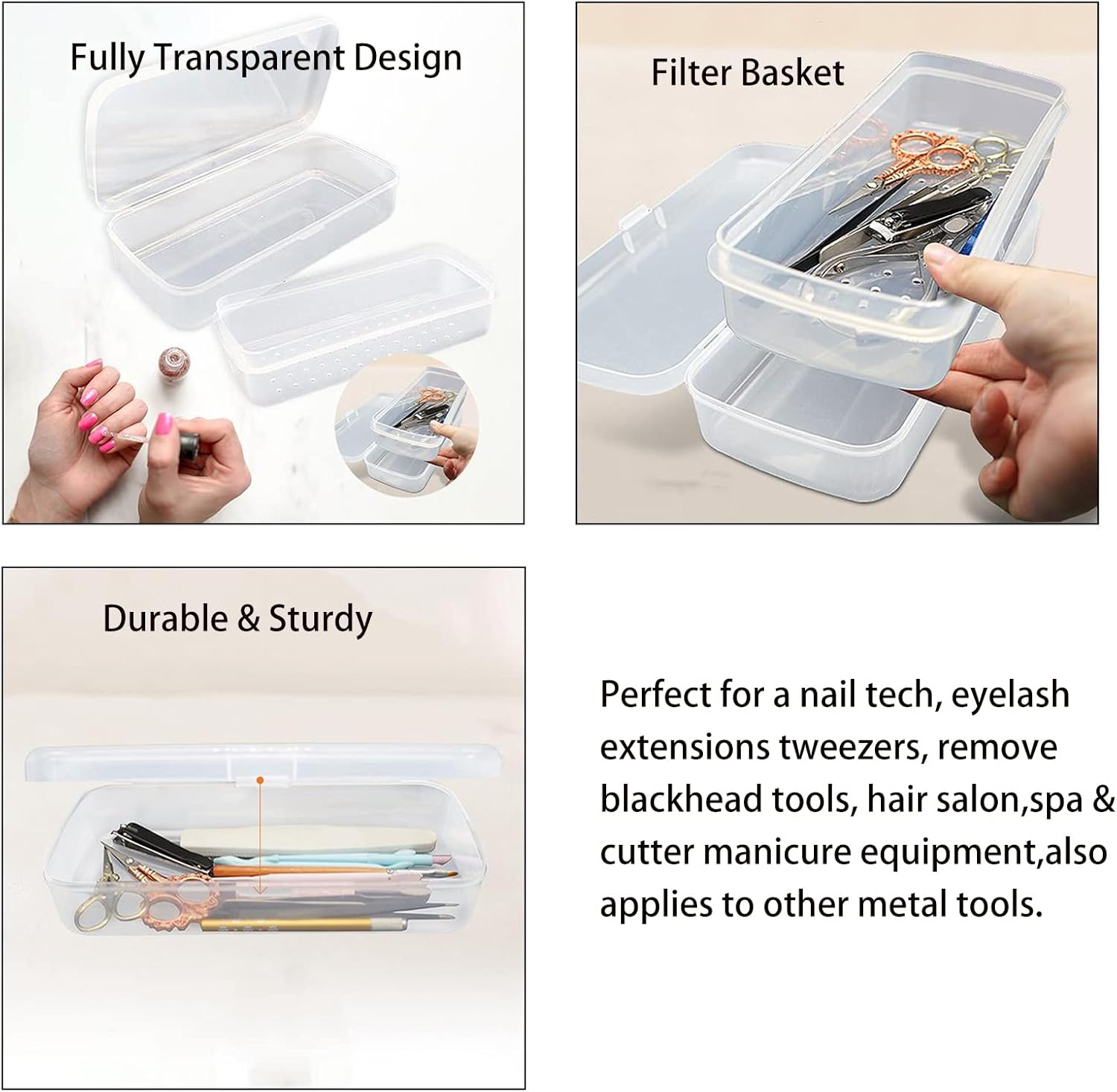 LXIANGN Nail Tool Sterilizer Box, Plastic Sterilization Tray for Tweezer, Nail Tools, Hair Salon, Eyelash Extensions, Nail Implement for Esthetician (Transparent) image number 1