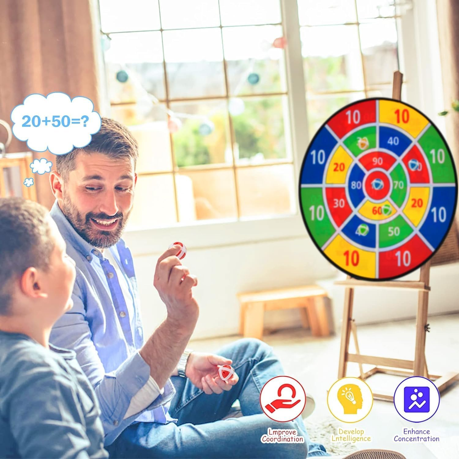 Large Dart Board Set,Dart Board for Kids with 12 Sticky Ball 6 Sticky Dart, Foldable Indoor Outdoor Party Safe Dart Game Toy Sports Gifts image number 6