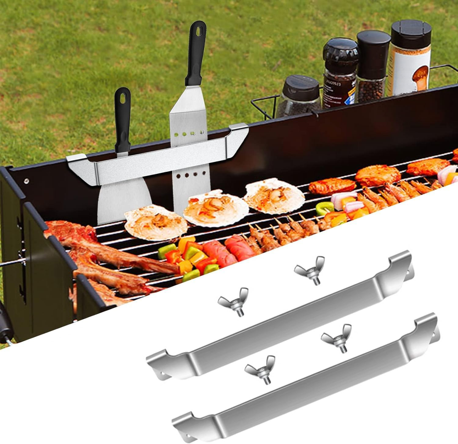 2Pcs Stainless Steel Griddle Spatula Stand with 4 Screws, Grill Barbecue Tool Rack Hold Rack Griddle Accessories Holder for Blackstone, Camp Chef, Royal Gourmet, Outdoor Camping Picnic BBQ Essentials image number 6