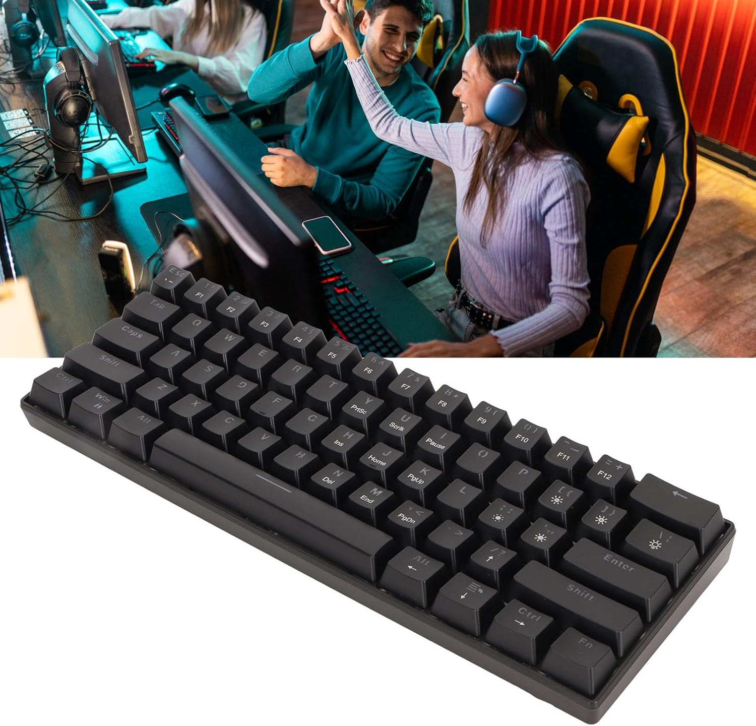 Mechanical Keyboard, 60% Mechanical Gaming Keyboard with LED Backlit, 61 Keys Compact Mini Wired Keyboard, Mechanical Shaft Switches, for Windows PC Laptop Gamer (Black Blue - Black Blue Switch image number 2