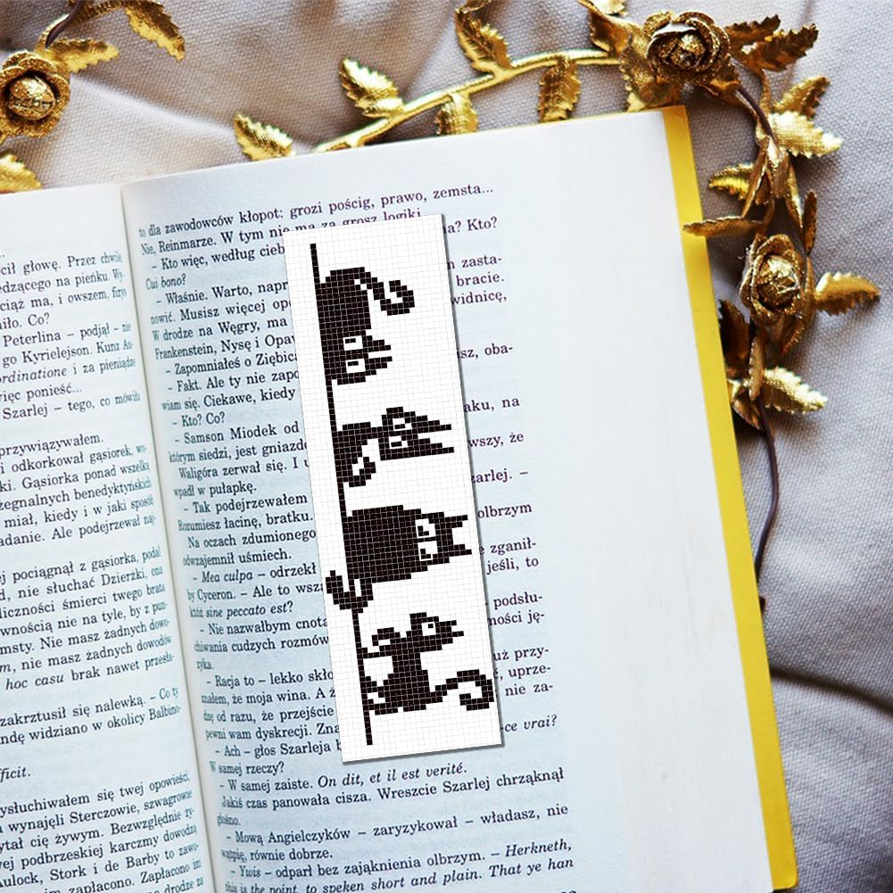 FREEBLOSS 6 Set Cross Stitch Bookmark Kit Stamped Cross Stitch Kit Black Cat Embroidery Set with Instruction for Adults 6X20Cm - Beach Animals image number 2
