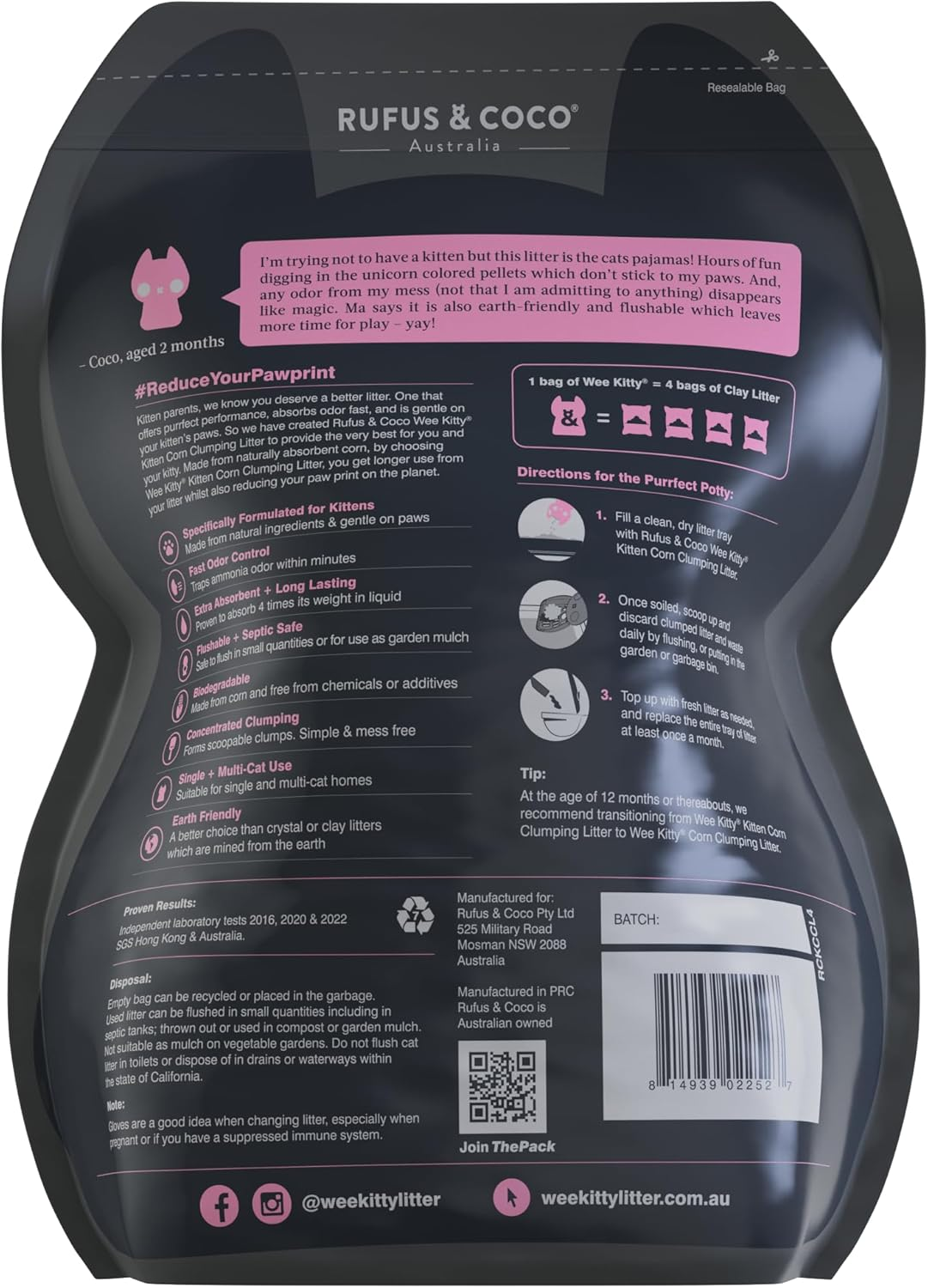 Wee Kitty Kitten Corn Clumping Litter | Gentle Natural Scent | Soft Unicorn-Coloured Pellets | Plant-Based, Flushable, Low Dust, Fast Clumping | 4Kg/8L