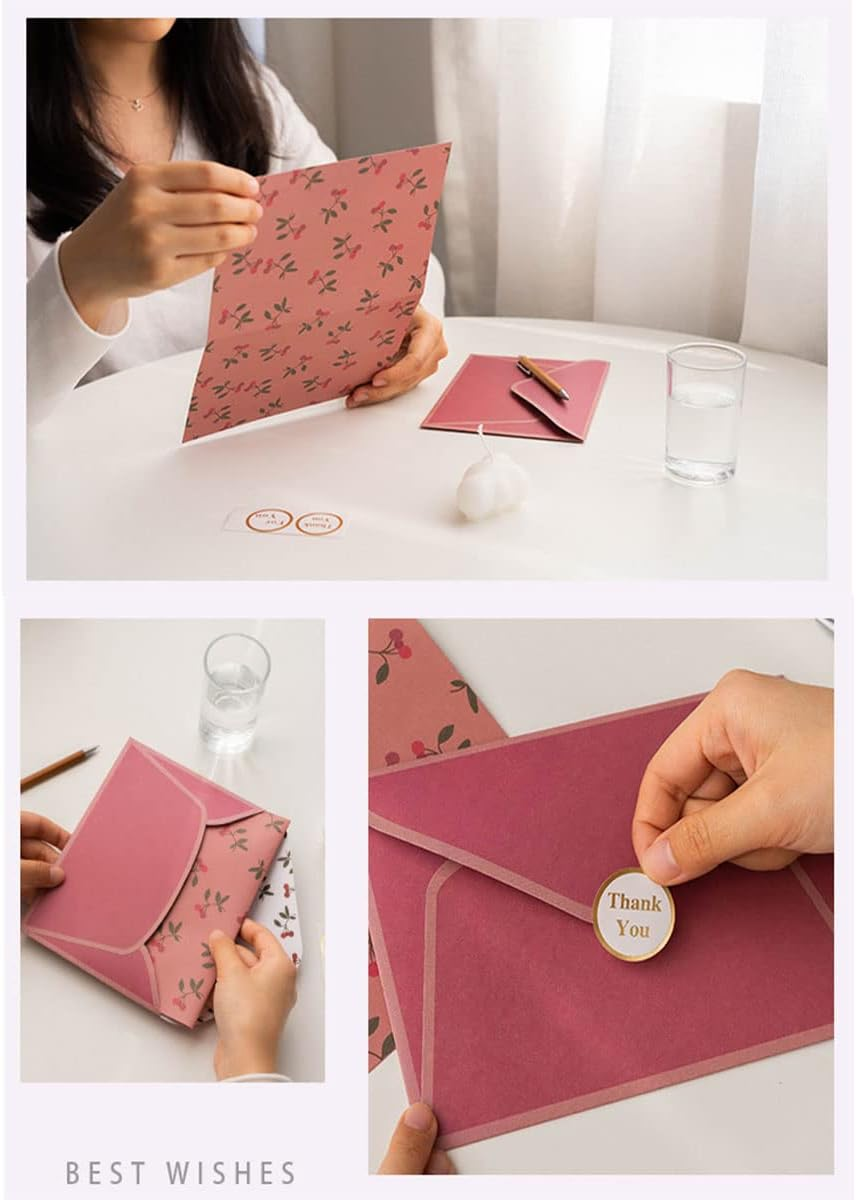 72 Pcs Stationary Writing Paper and Envelopes Set, 24 Sheet Floral Letter Paper 12 Pcs Matching Envelopes Cute Lovely Stationery Lined Writing Paper for Girls Boys Office School Supplies 6 Style image number 6