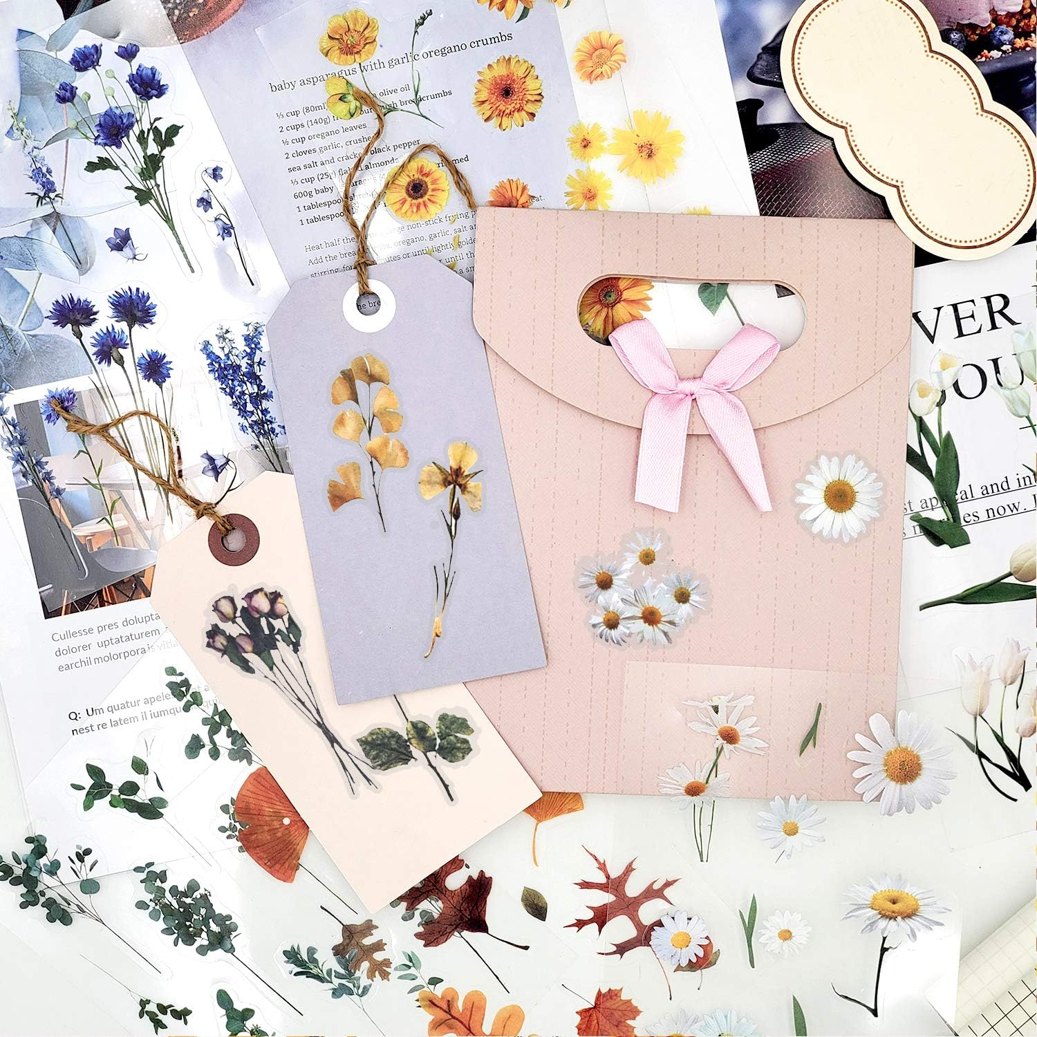 6 Packs Flower Stickers Scrapbook Stickers Decoration Sticker Planner Stickers Assorted Plant Stickers Clear PET for Scrapbooking Journaling Diary Album DIY Arts and Crafts (Bloom) image number 6