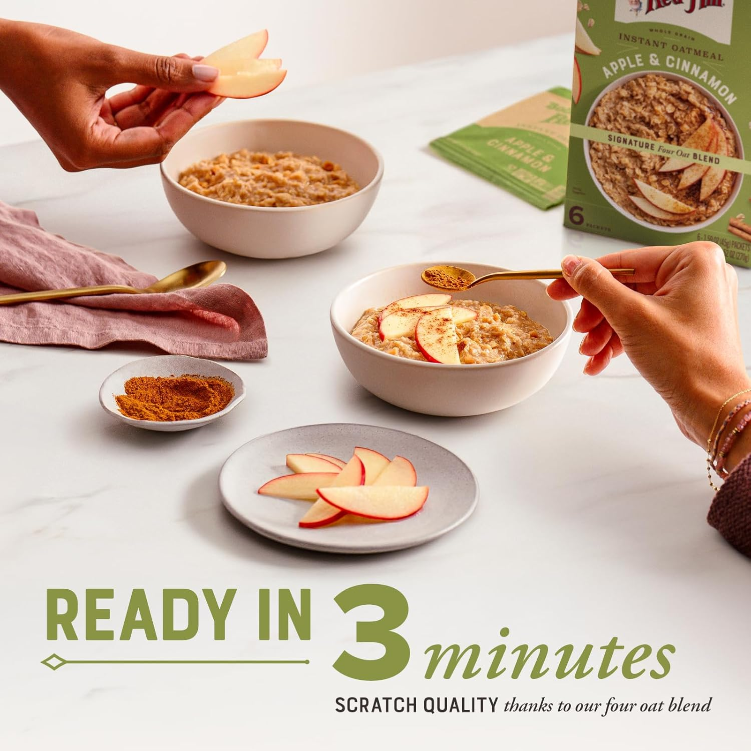 Bob'S Red Mill Instant Oatmeal Packets, Apple & Cinnamon, 6 Packets Total, Non-Gmo, Gluten Free, Whole Grain image number 3