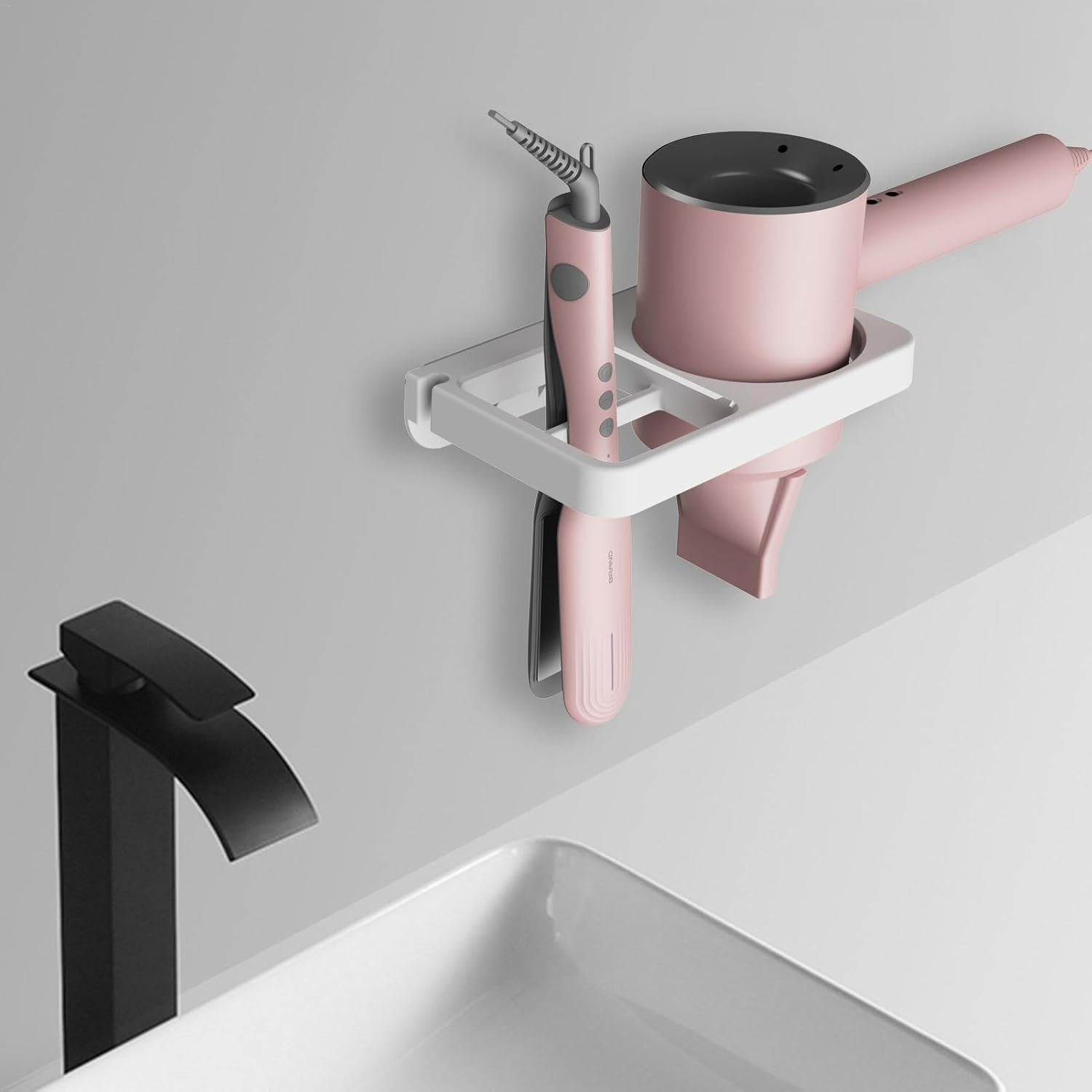 Blow Dryer Holder Wall Mounted | Hair Dryer Rack | Hair Tool Organizer Rack, Wall-Mounted Blow Dryer Holder Rack for Hair Dryer, Flat Iron, Curling Wand image number 3