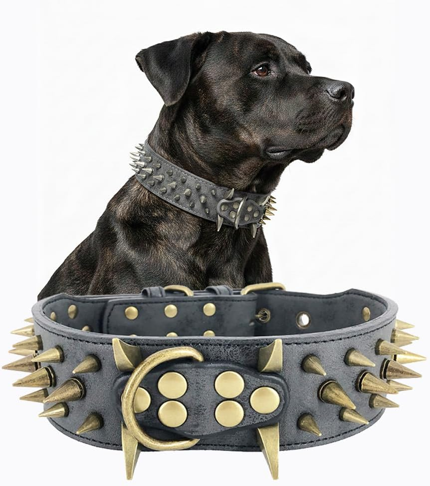 The Mighty Large Spiked Studded Dog Collar - Protect Your Dog'S Neck from Bites, Durable & Stylish, for Large Dogs (Brown L)