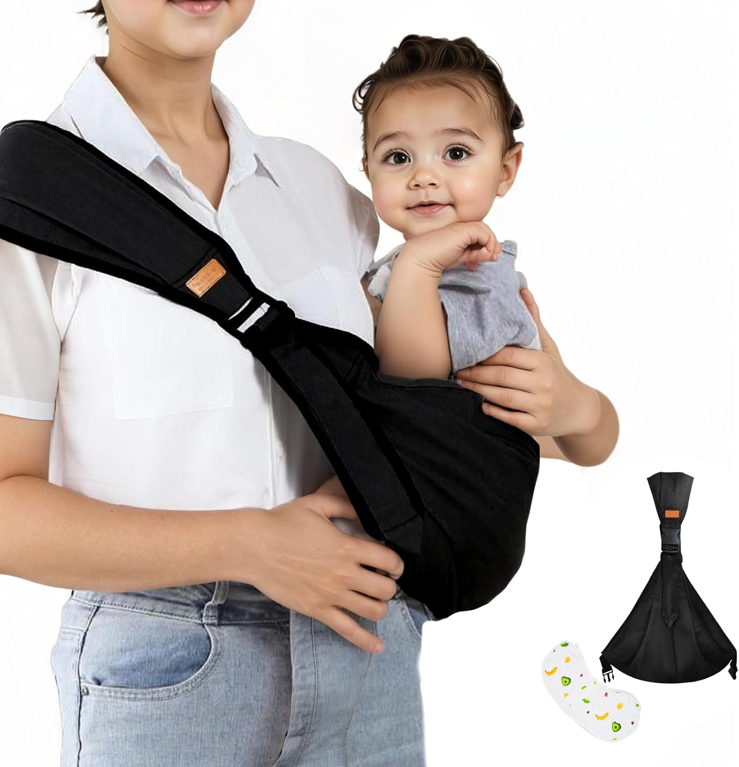 ONBPIY Baby Sling Carrier Newborn to Toddler 0&ndash;36 Months, Black Adjustable Ergonomic Baby Hip Carrier with 1 Burp Cloth, Lightweight Breathable Toddler Sling Carrier for Shopping Travel 7&ndash;40Lbs image number 3