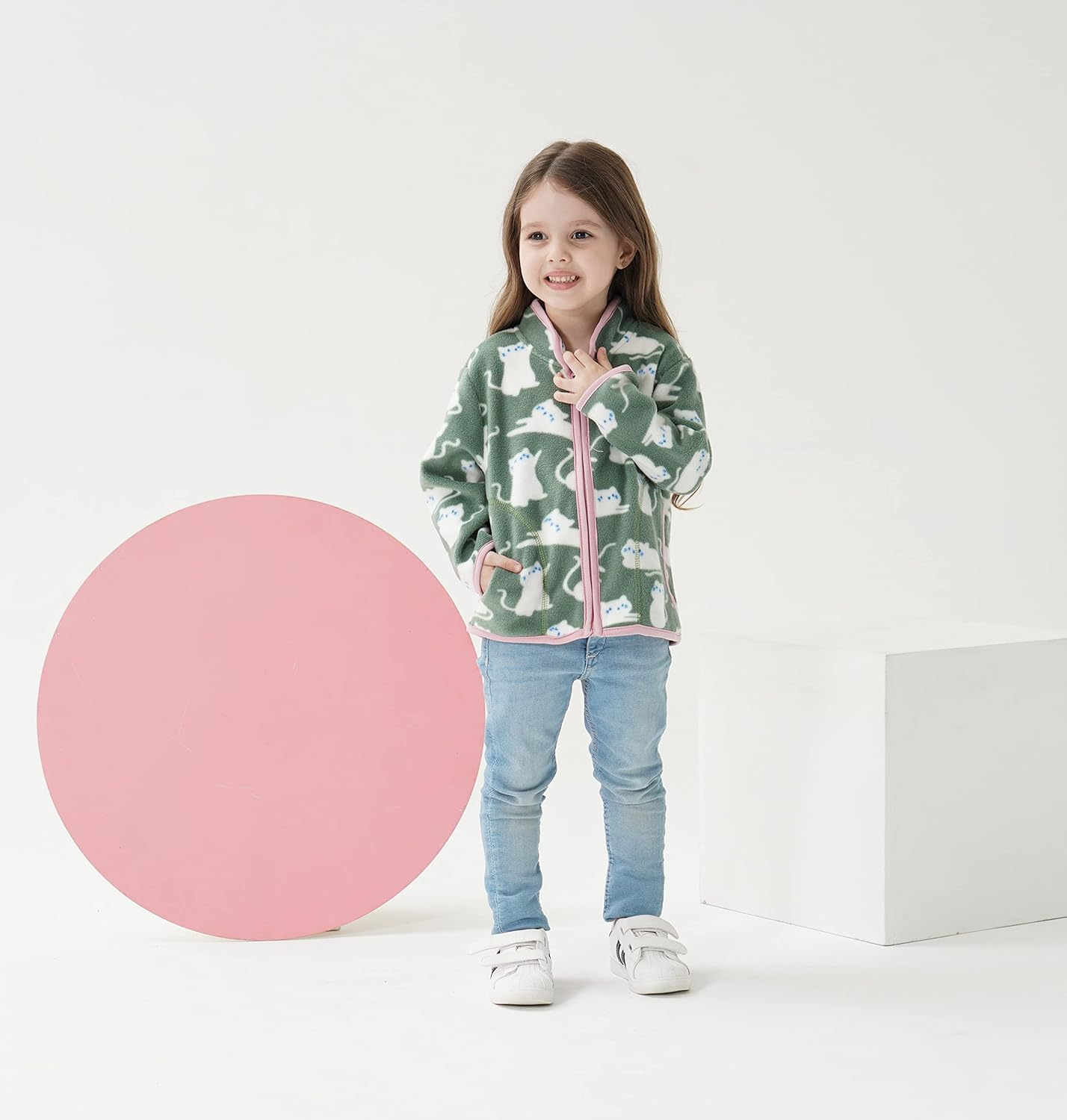 Beivslley Toddler Baby Boy Girls Polar Fleece Jacket Coats Kids Warm Full-Zip Outerwear for Spring Autumn Winter image number 6