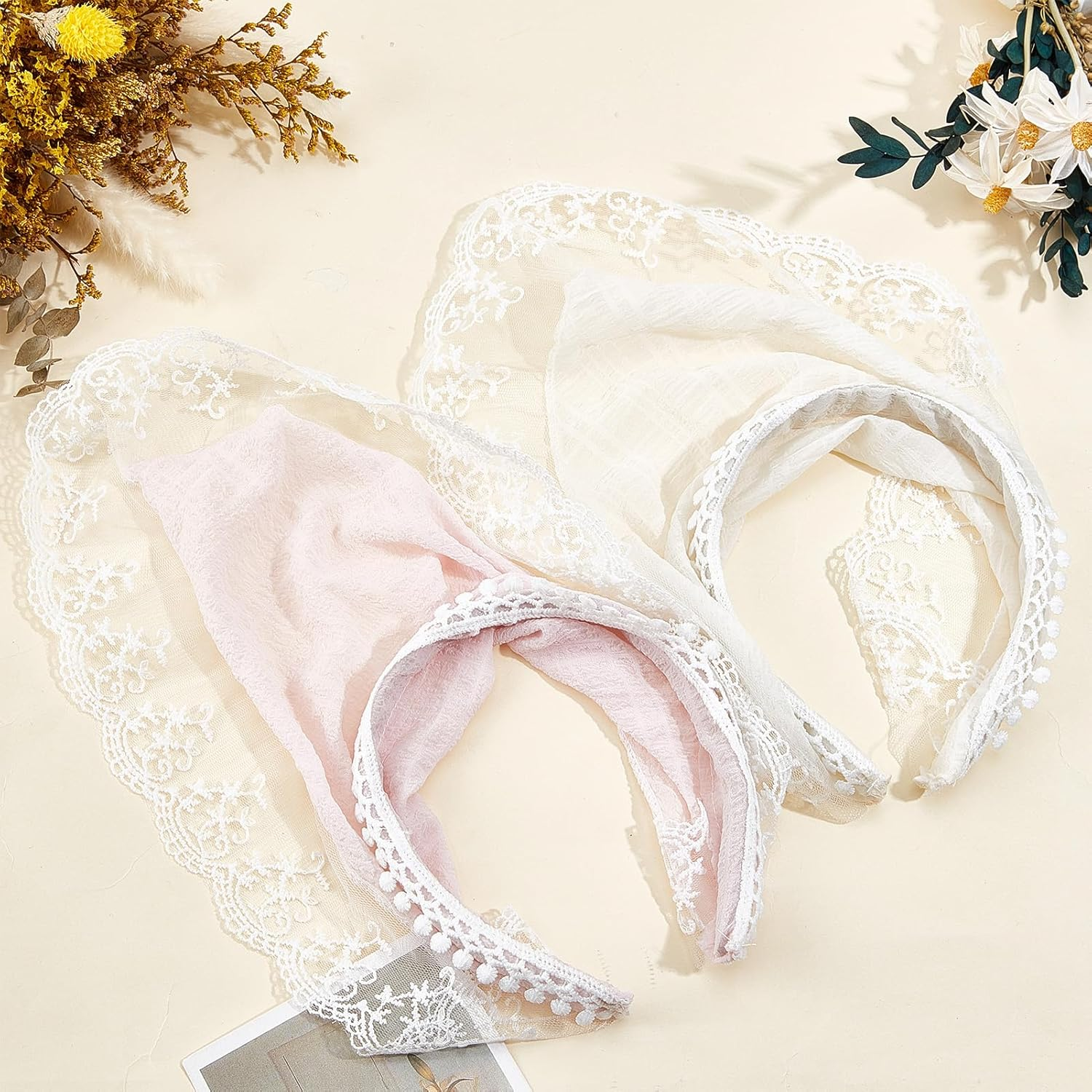 NICENEEDED 2 PCS Hair Scarf Headband, Beige Pink Triangle Lace Head Kerchief Boho Countryside Head Coverings, Non Slip Hairs Accessories for Women Taking Photo image number 3