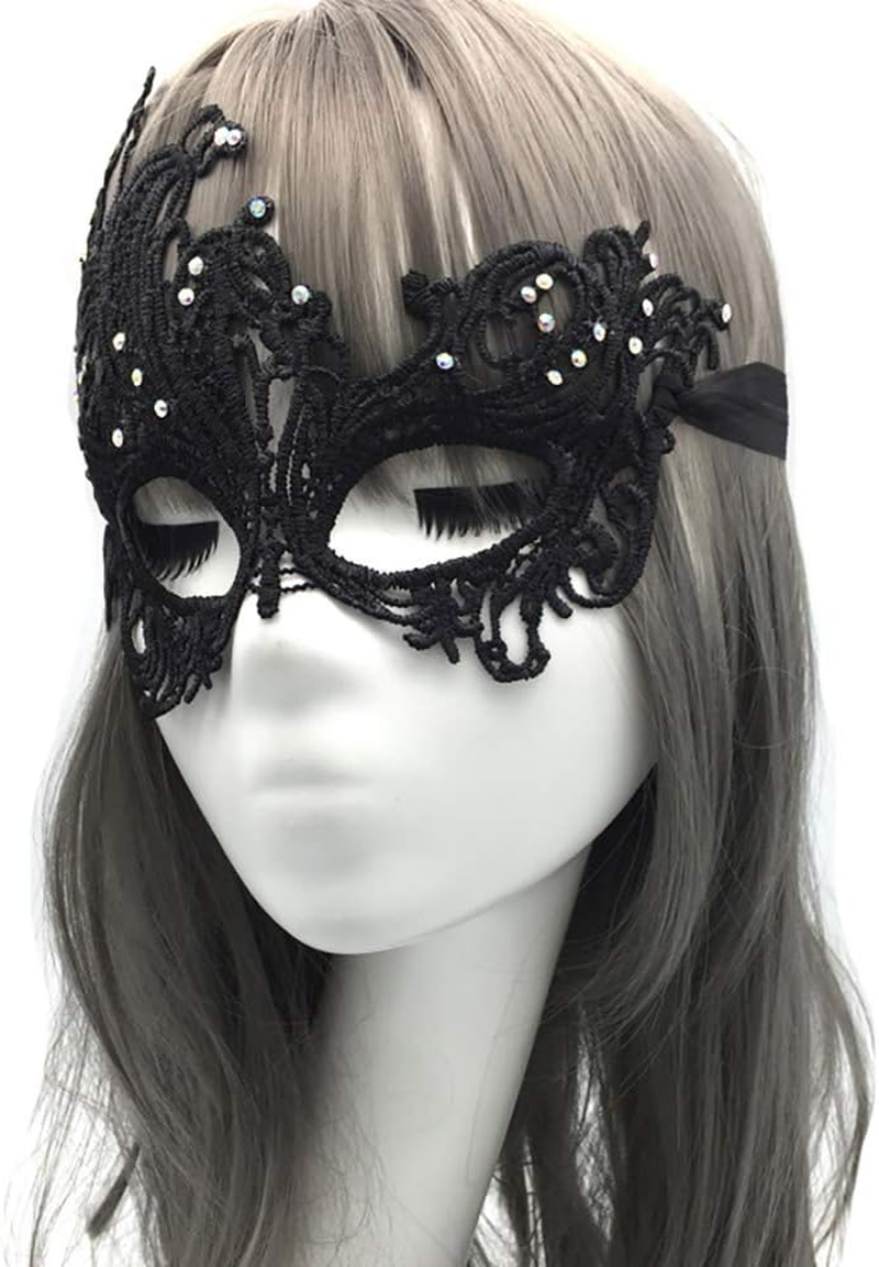 Imapo Masquerade Mask with White Rhinestones, Halloween Mardi Gras Masks for Women Lady, Christmas Cosplay Venetian Party Prom Ball Lace Eye Masks - Phoenix (Black) image number 4