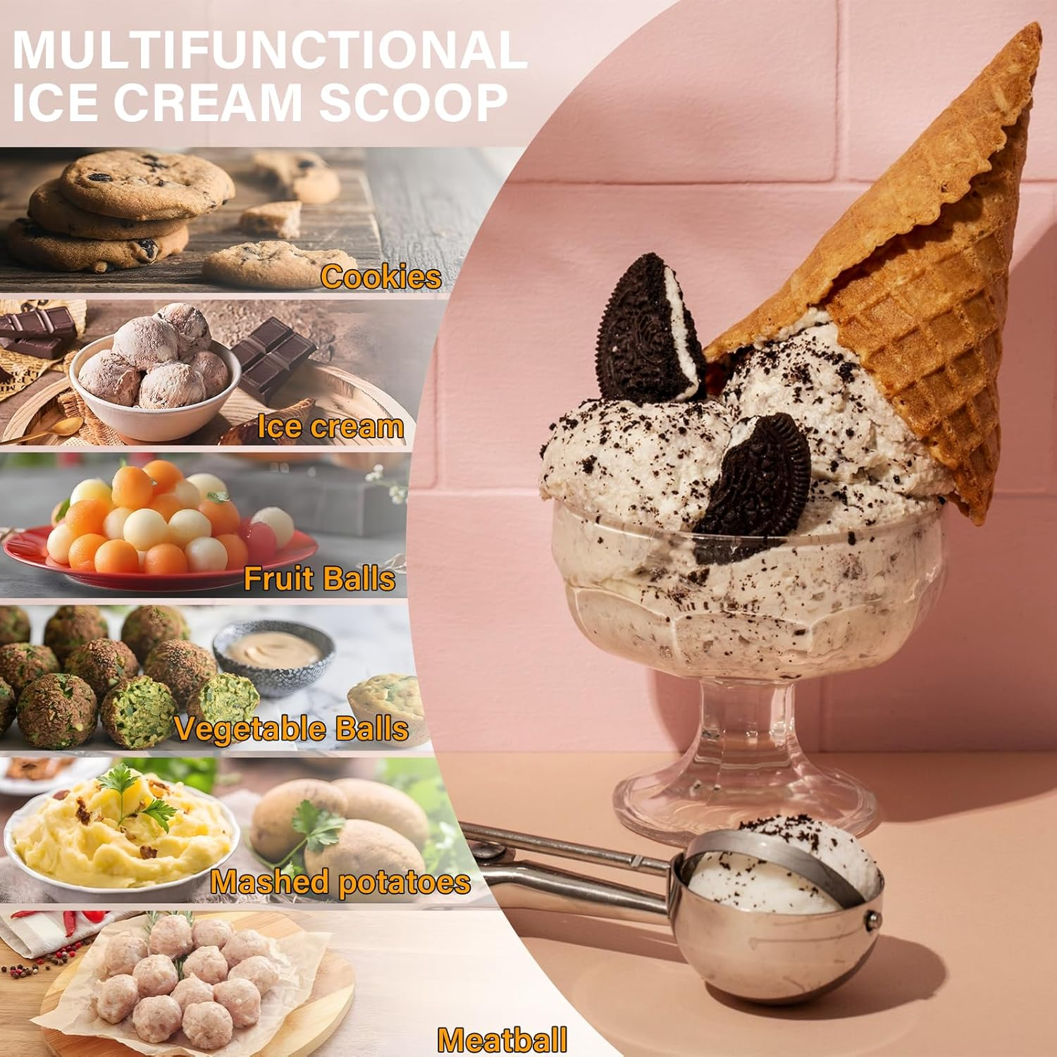 NILLOS Cookie Scoops Set, 3-Piece Ice Cream Scoop Set for Baking Cookie, Ice Cream, Cupcake,Dough Scoop（4 Cm/1.57 In、5 Cm/1.96 In、6 Cm/2.36 In） image number 3