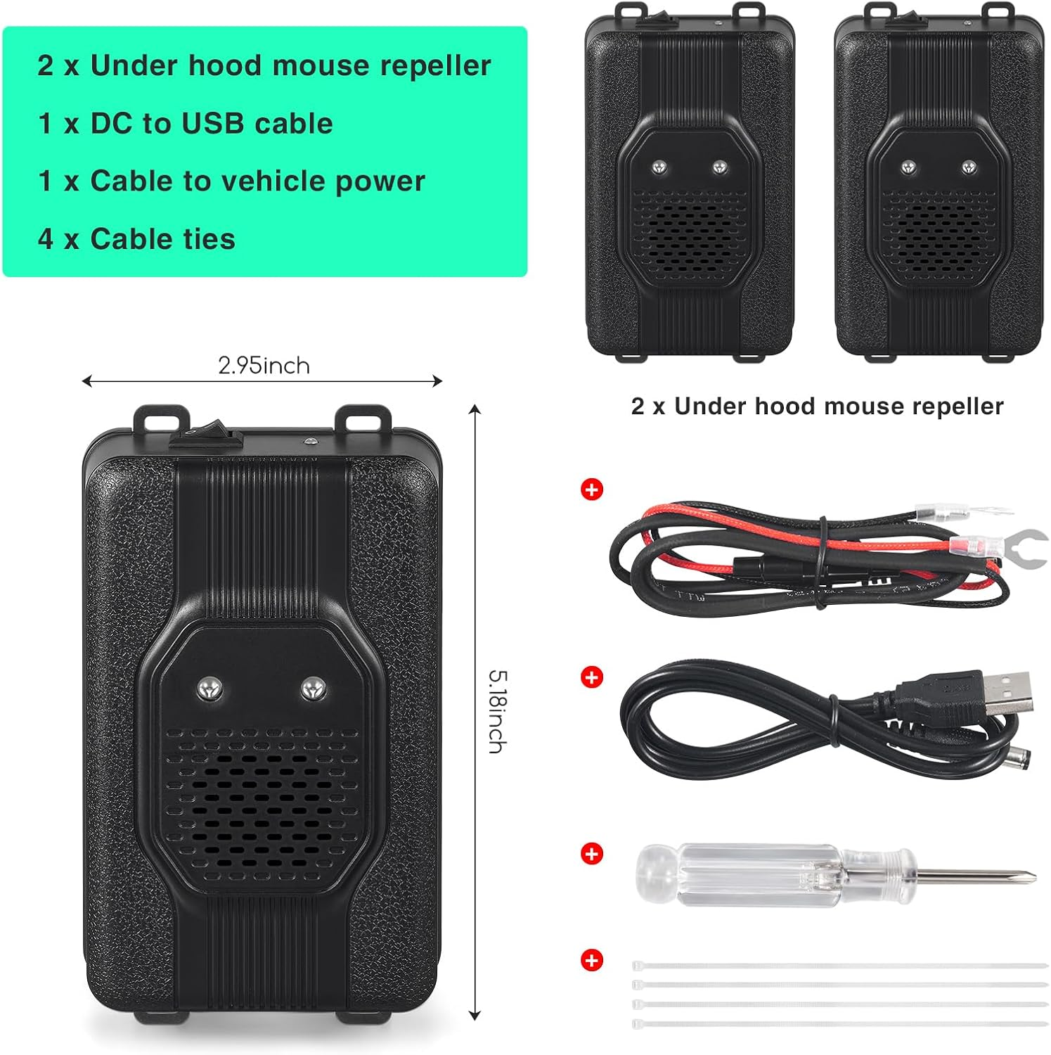 Car Rodent Repellent under Hood Rat Repellent Ultrasonic with Strobe Light,Rodent Repellent for Car Engines Squirrel Repellent for Car,3 Power Mouse Deterrent to Keeping Rodents Out of Car (4) image number 6