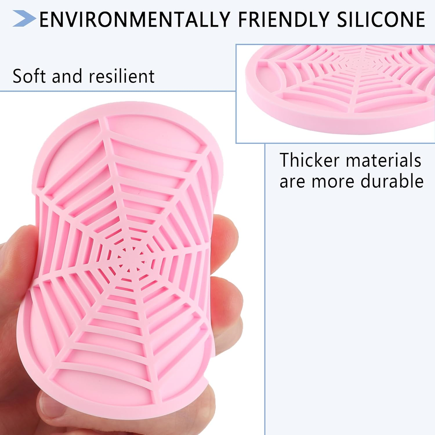 4PCS Silicone Car Coasters,Unique Spider Web Non-Slip Car Cup Holder Coaster Car Interior Accessories,Universal 2.75 Inch Car Drink Coaster for Women Men (Pink) image number 6