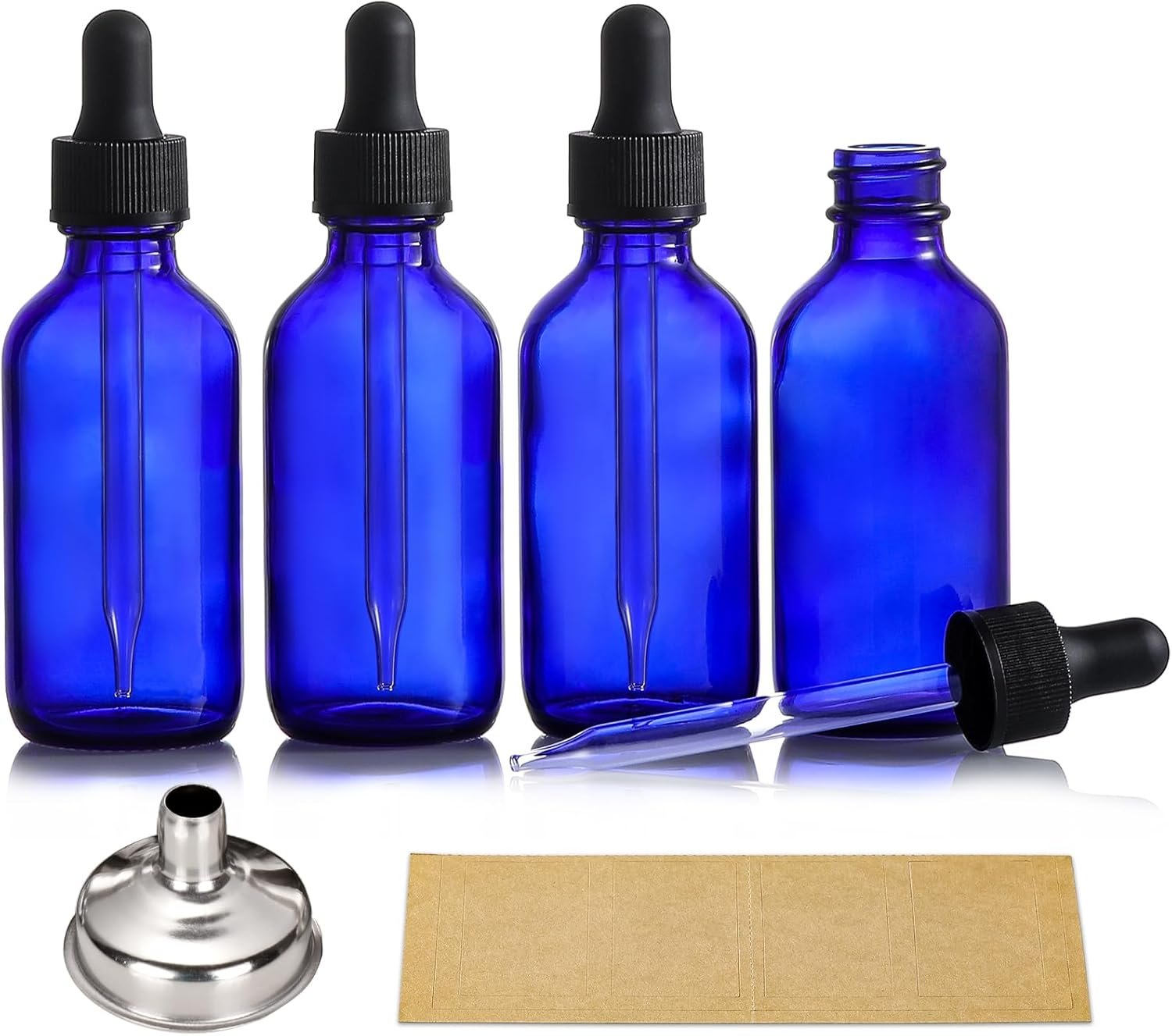 AOZITA 4 Pack, 2 Oz Blue Dropper Bottles with Funnel & Labels - 60Ml Thick Dark Blue Glass Tincture Bottles - Leakproof for Essential Oils, Personal Care & Beauty image number 2