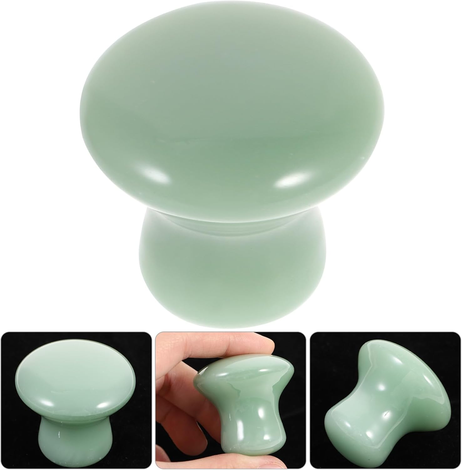 WESIEVYA Jade Mushroom Head Massage Stone for Face and Body, Green Natural Jade Scrapping Stone Massager, Spa Hot and Tool for Skincare and Relaxation image number 1