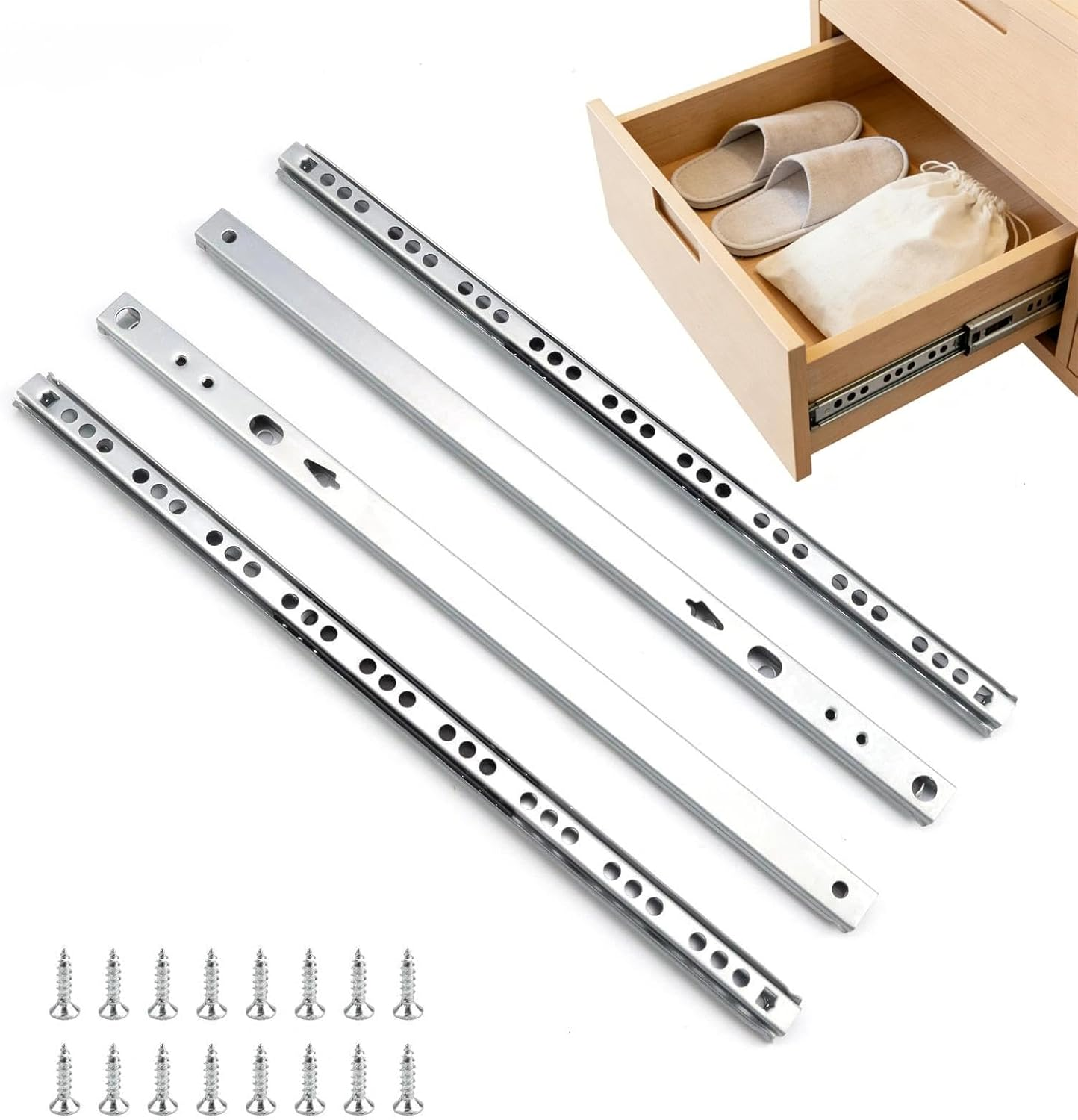 LERANXIN Drawer Runners, Full Extension, 2 Pairs (4 Pieces), Drawer Runners Made of Galvanised Material, Drawer Slide with Two-Way Extension, for Drawers with 17 Mm Groove. Comes with 16 Screws image number 2