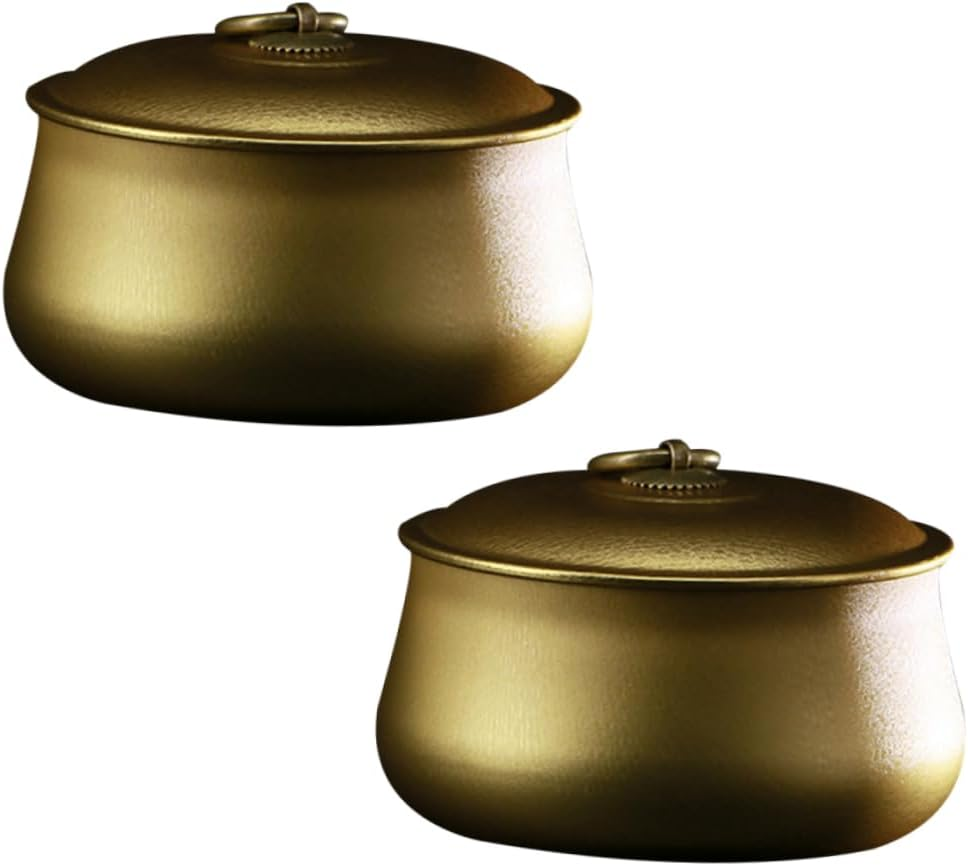 Hoement 2Pcs Mini Portable Iron Tea Storage Jar Sealed round Box for Tea for Home Use Compact Design for Easy Carrying and Storage Golden image number 6